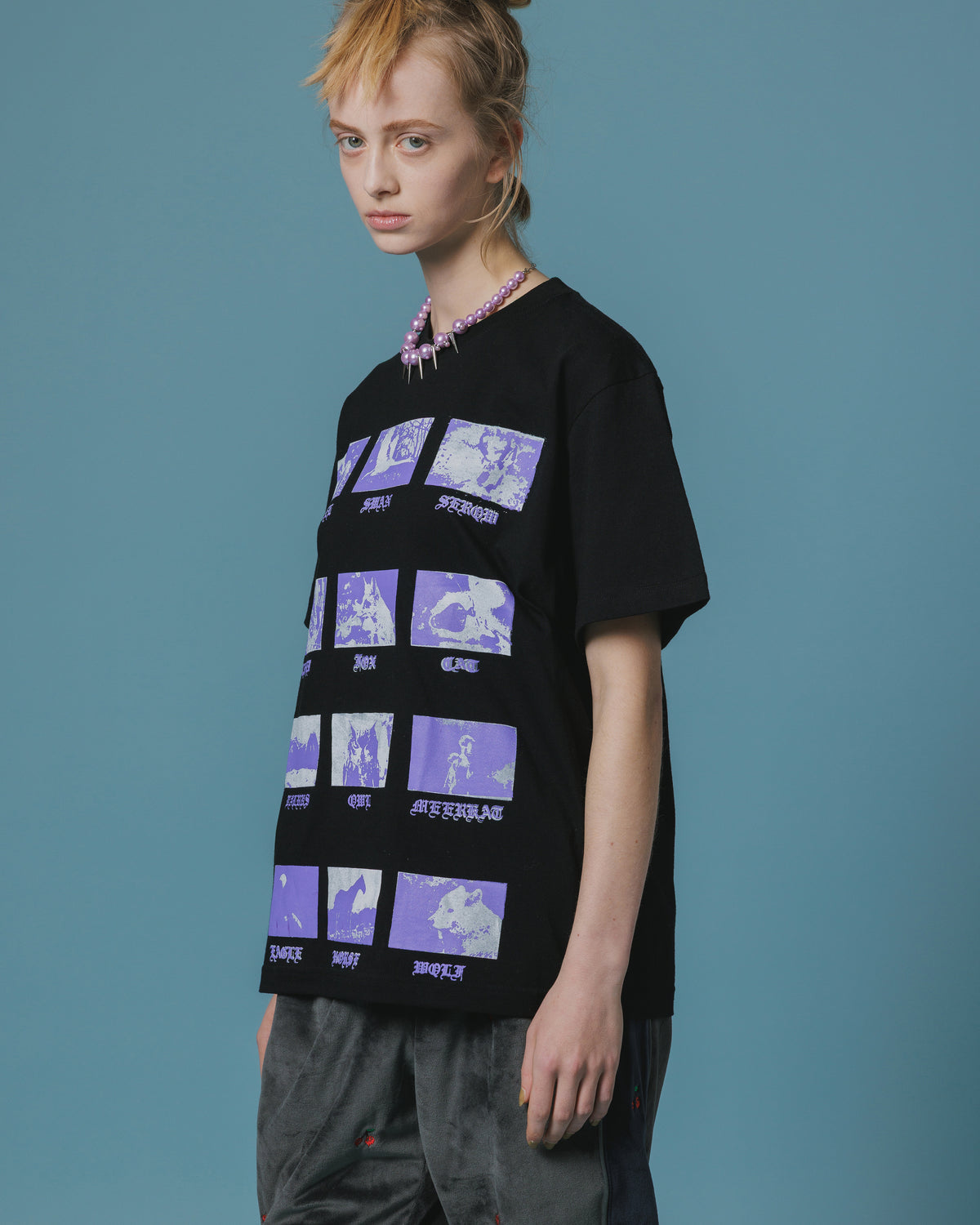 PRINT H/S T-SHIRT / ANIMAL  (BLACK)
