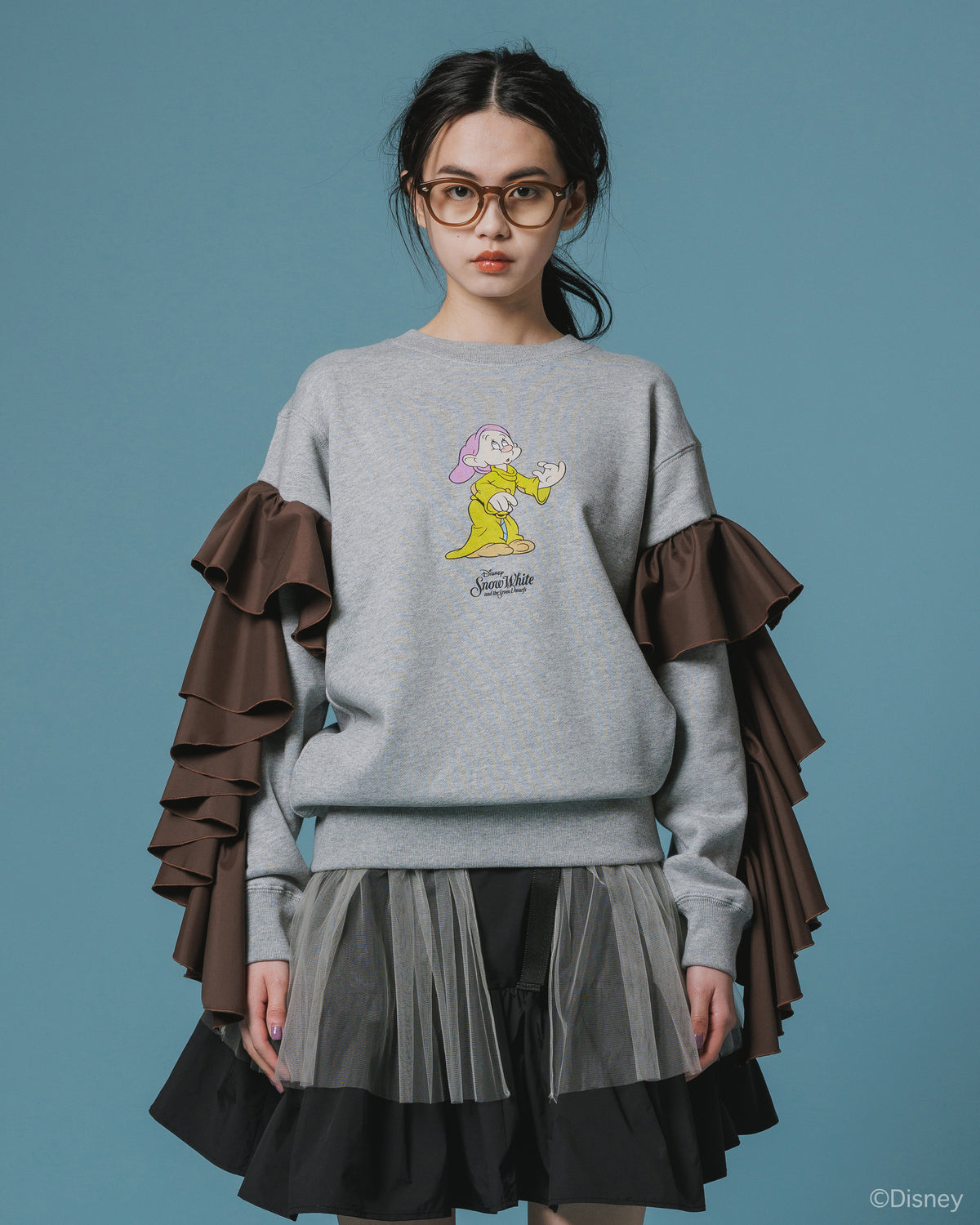 【Disney collection】FRILL SLEEVE PULLOVER SWEAT (BLACK)