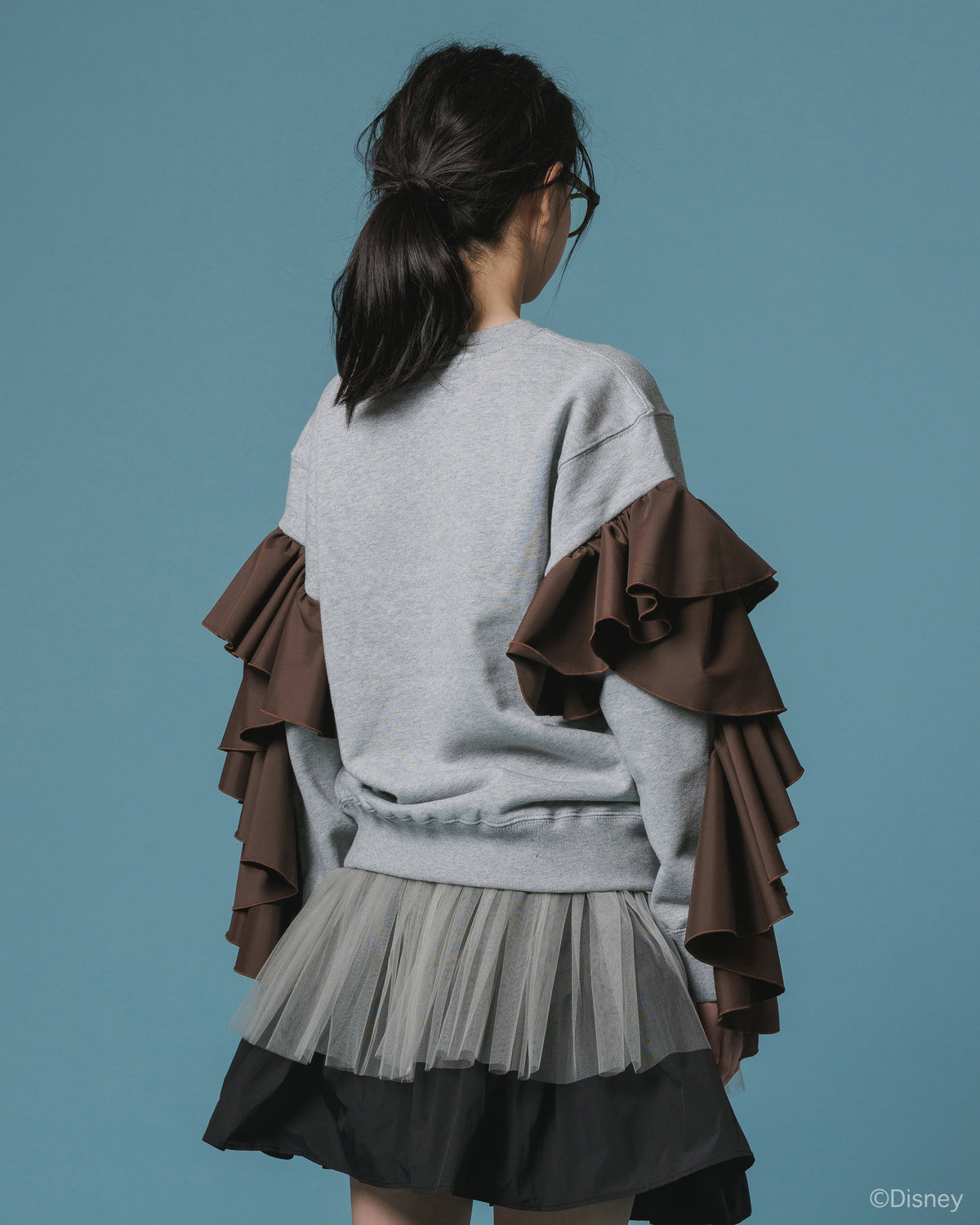 【Disney collection】FRILL SLEEVE PULLOVER SWEAT (BLACK)
