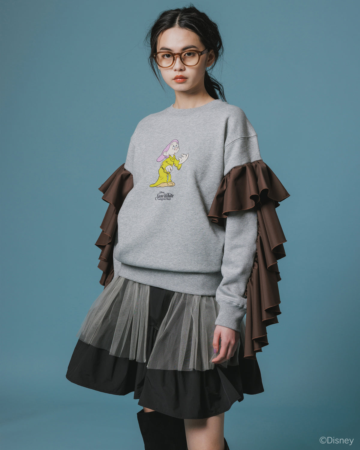 【Disney collection】FRILL SLEEVE PULLOVER SWEAT (BLACK)