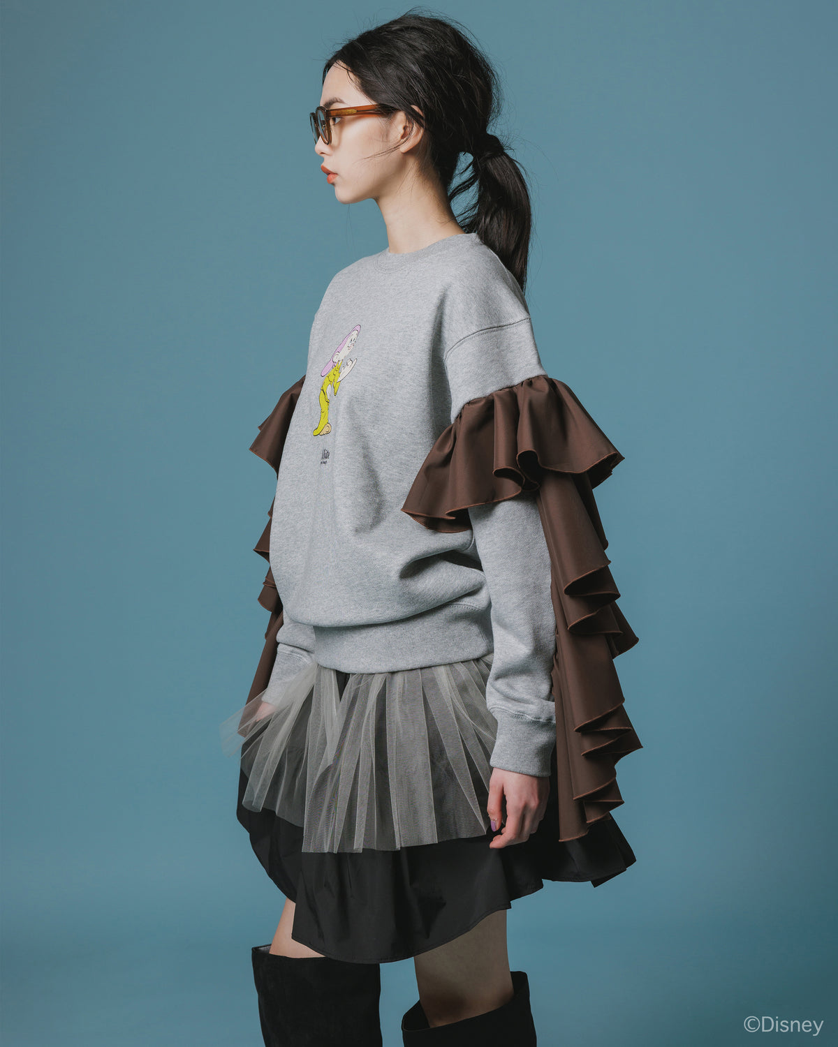 【Disney collection】FRILL SLEEVE PULLOVER SWEAT (BLACK)