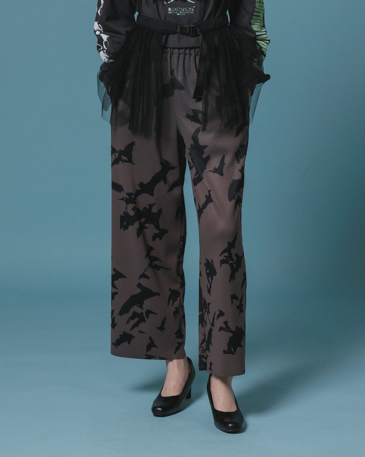 PRINT RIB WIDE PANTS (CHARCOAL)