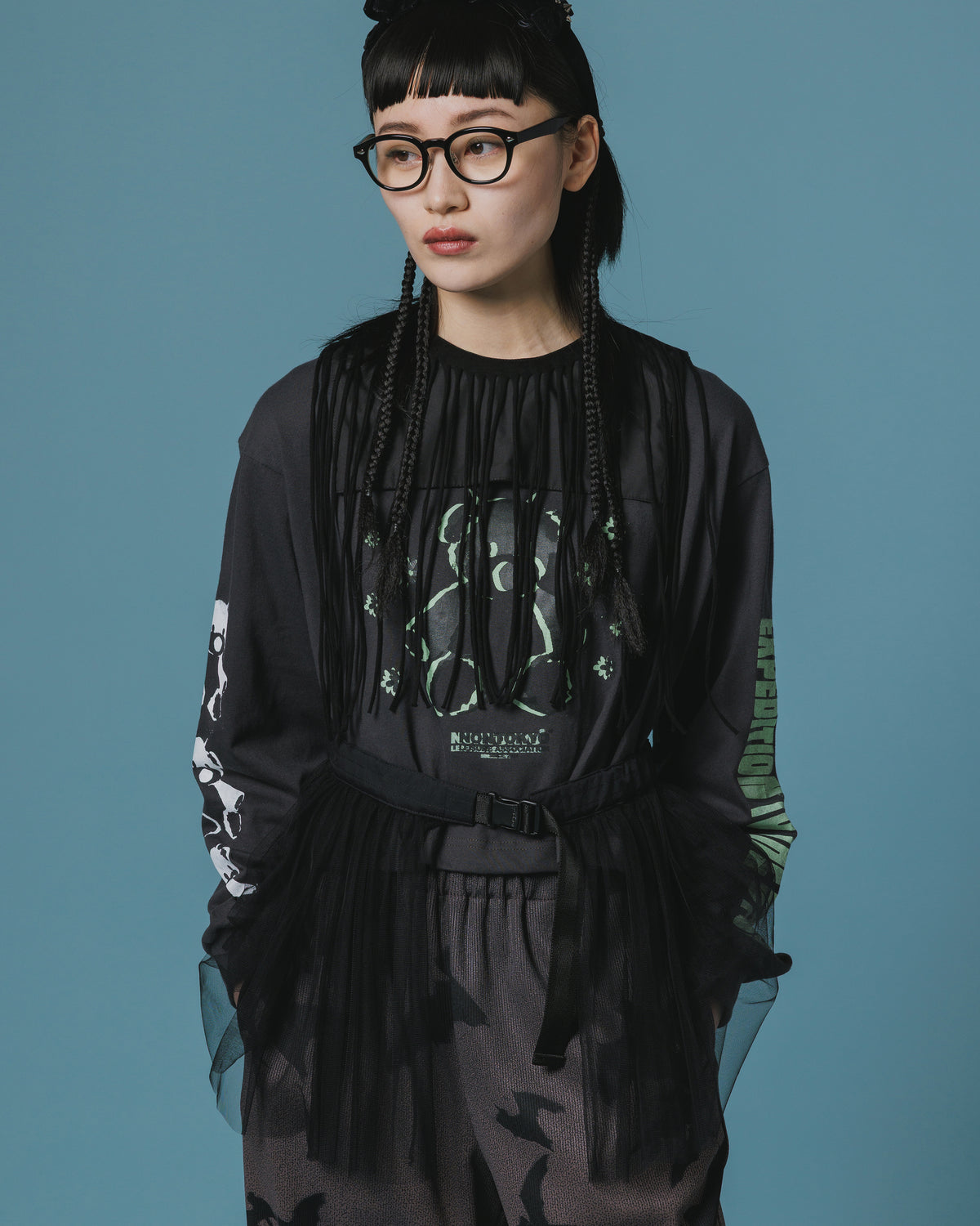 PRINT L/S SHORT T-SHIRT / BEAR (D.GRAY)