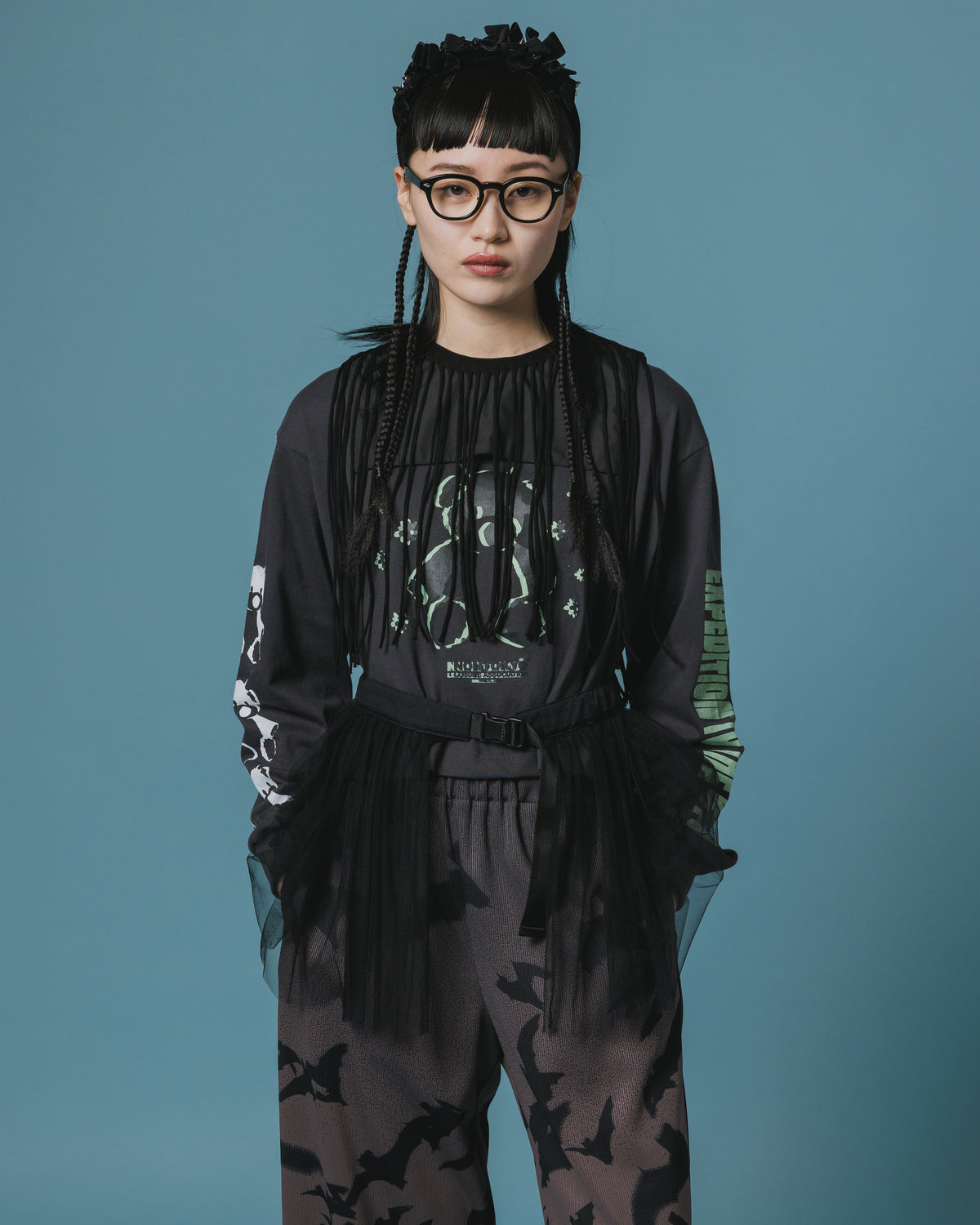 PRINT L/S SHORT T-SHIRT / BEAR (D.GRAY)
