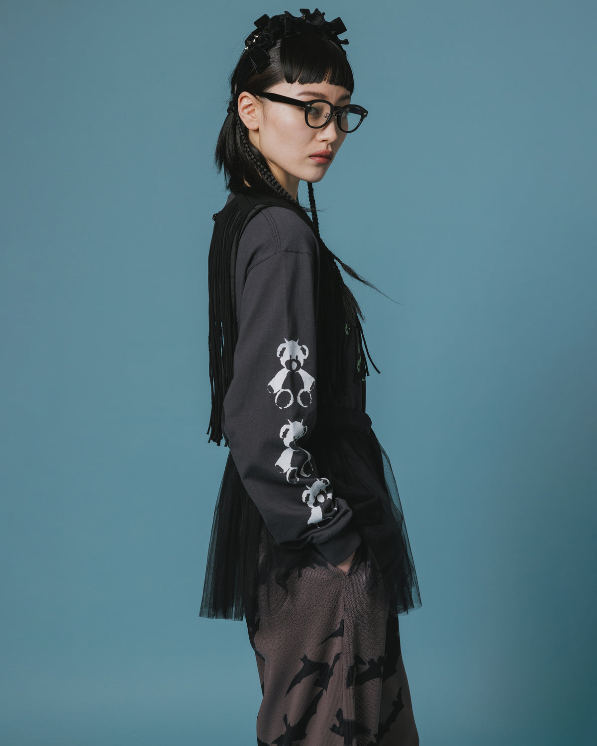 PRINT L/S SHORT T-SHIRT / BEAR (D.GRAY)