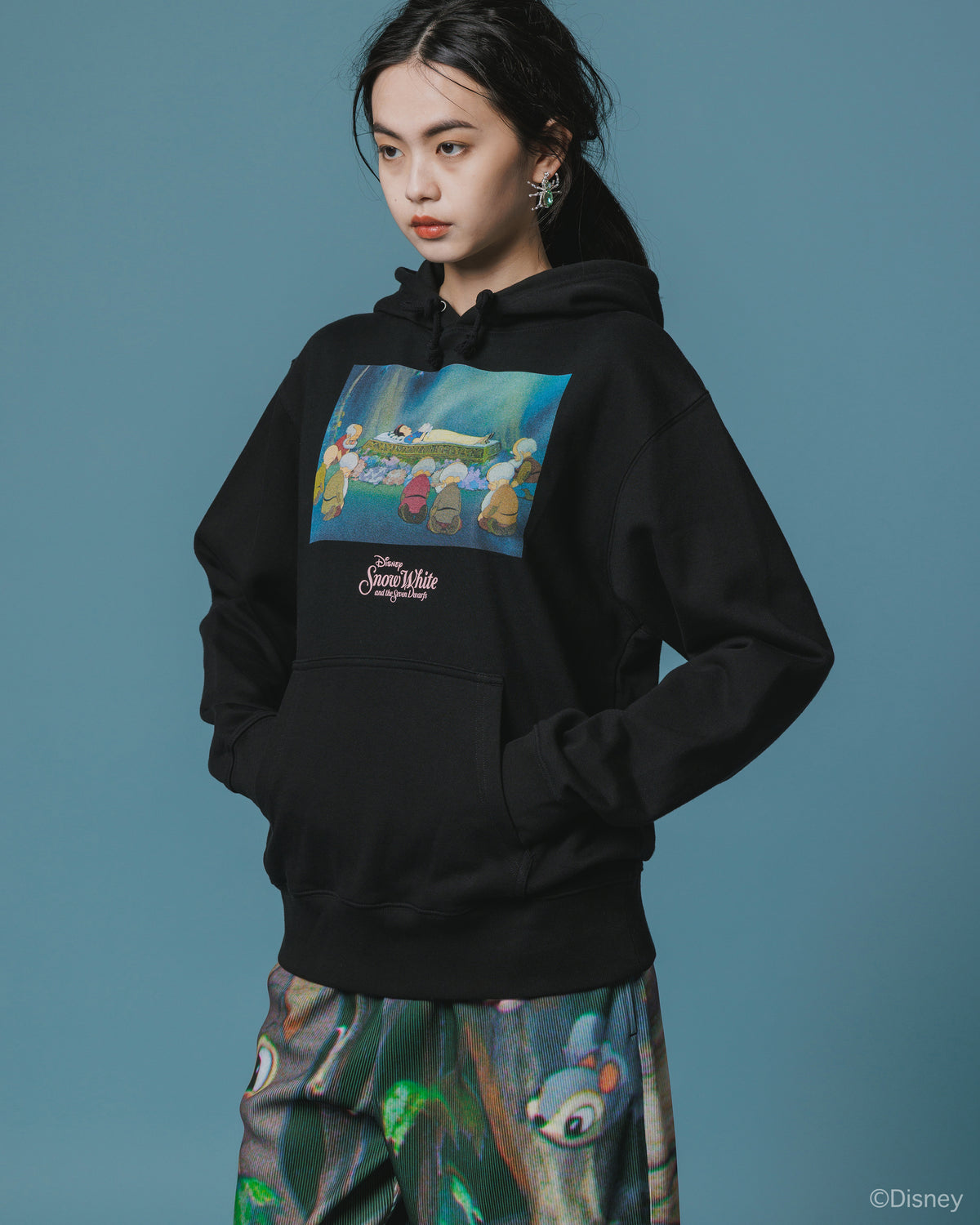 【Disney collection】PRINT PULLOVER PARKA / GLASS COFFIN (BLACK)