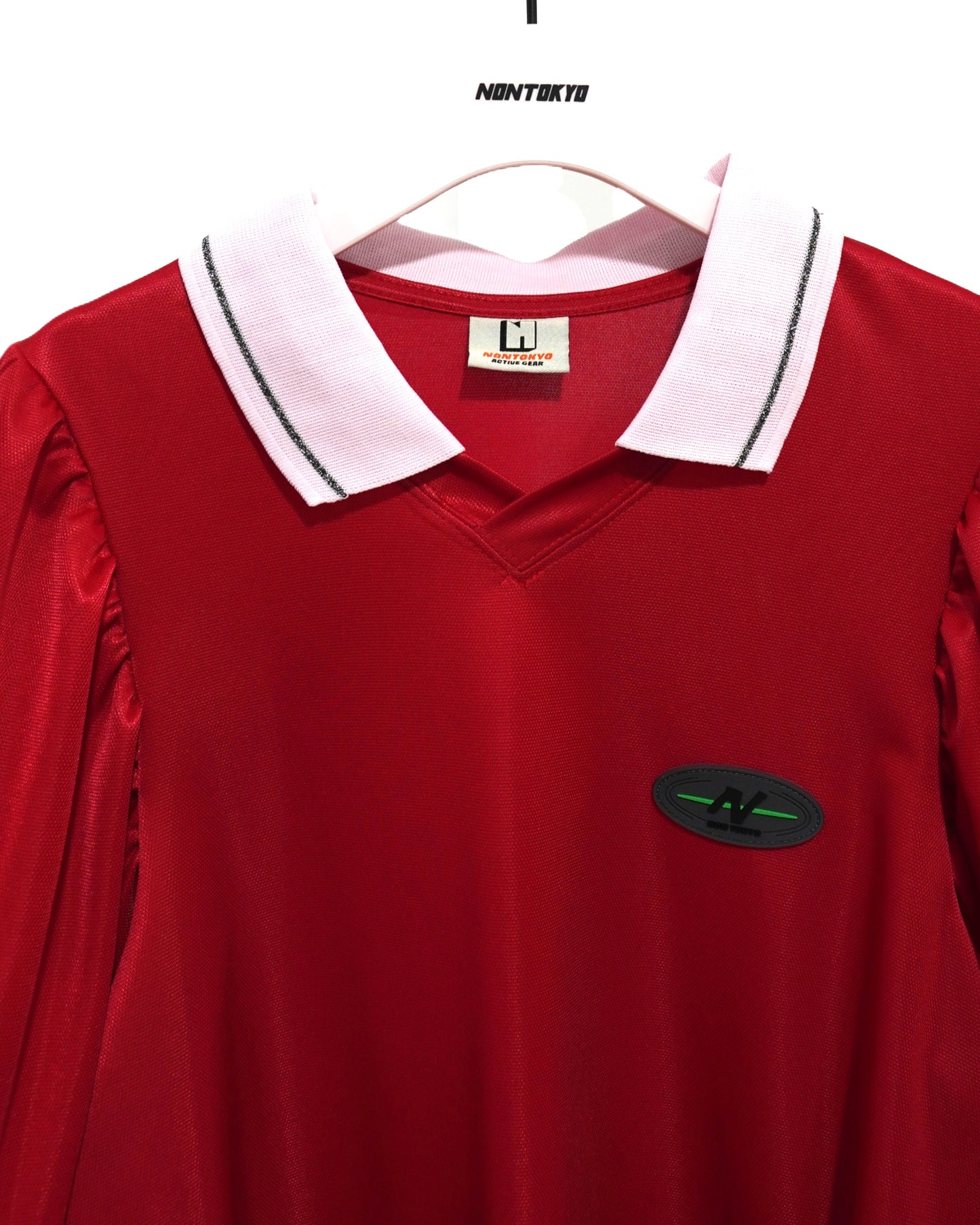 NON TOKYO /  FLARE SLEEVE SOCCER SHIRT (RED) / 〈ノントーキョー〉フレアスリーブシアサッカーシャツ (レッド)