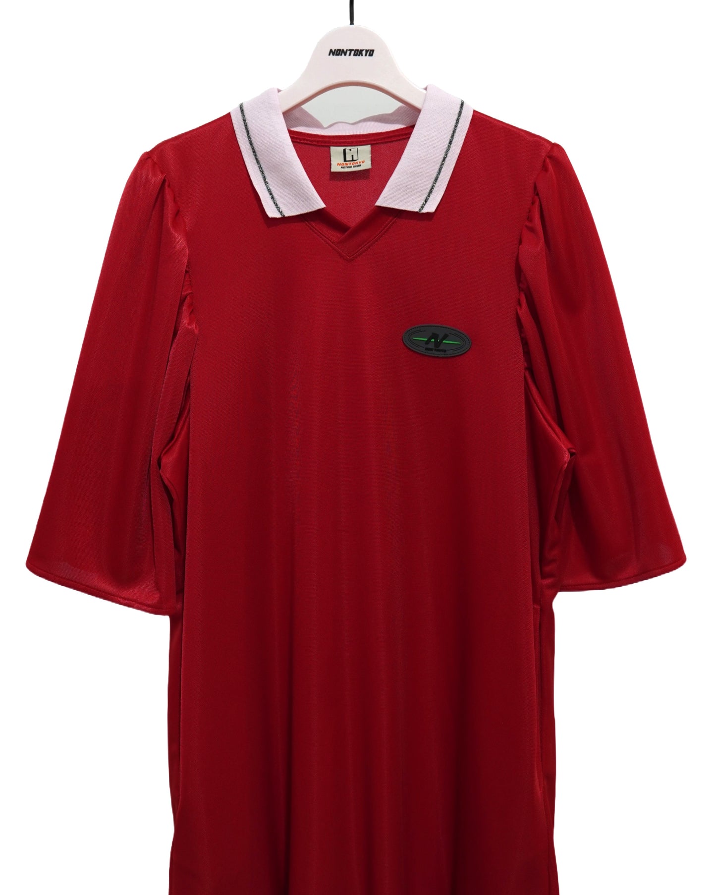 NON TOKYO /  FLARE SLEEVE SOCCER SHIRT ONE-PIECE (RED) / 〈ノントーキョー〉フレアスリーブシアサッカーシャツワンピース (レッド)