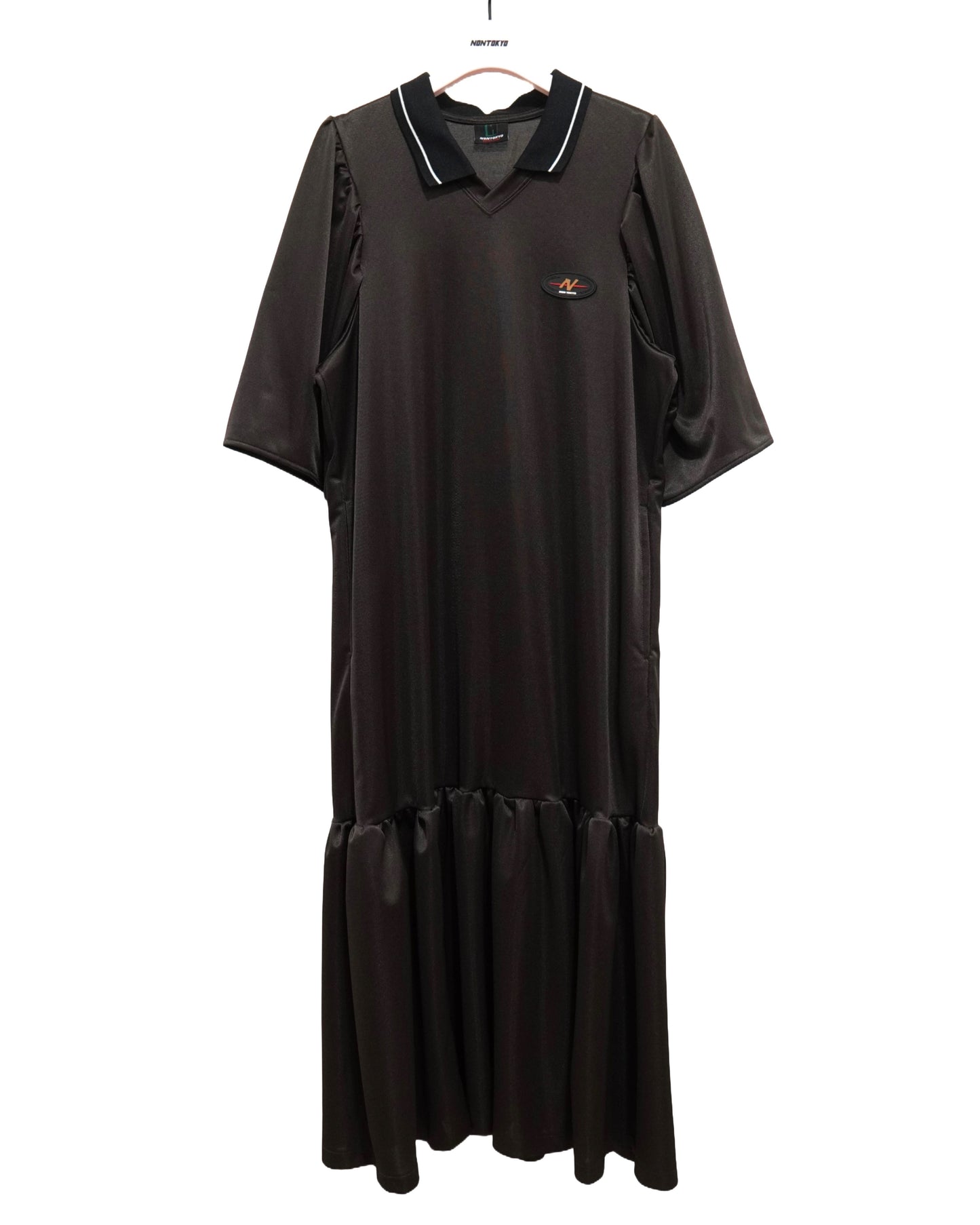 NON TOKYO /  FLARE SLEEVE SOCCER SHIRT ONE-PIECE (BROWN) / 〈ノントーキョー〉フレアスリーブシアサッカーシャツワンピース (ブラウン)