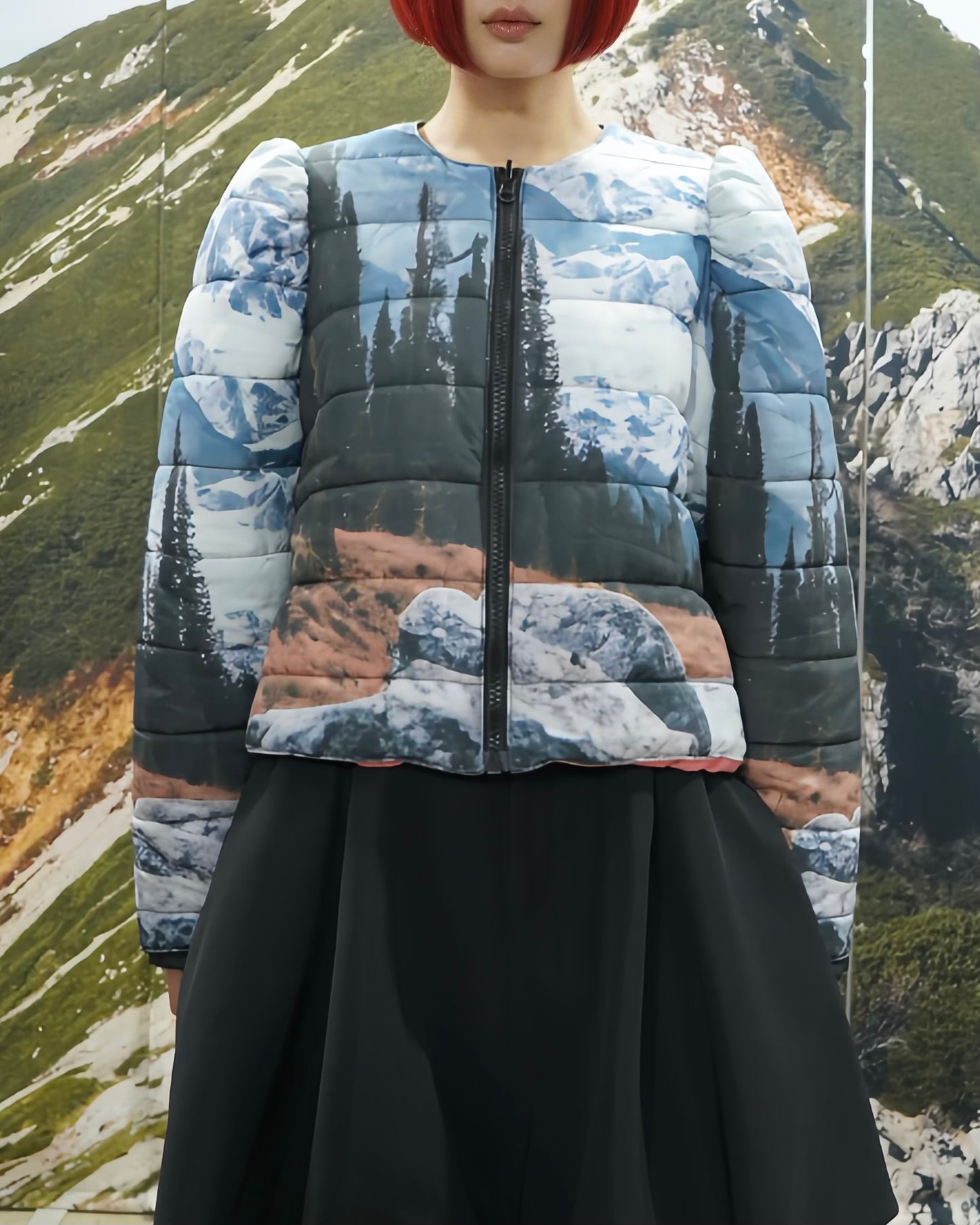 REVERSIBLE PUFFSLEEVE PADDING JACKET (MOUNTAIN x PINK)