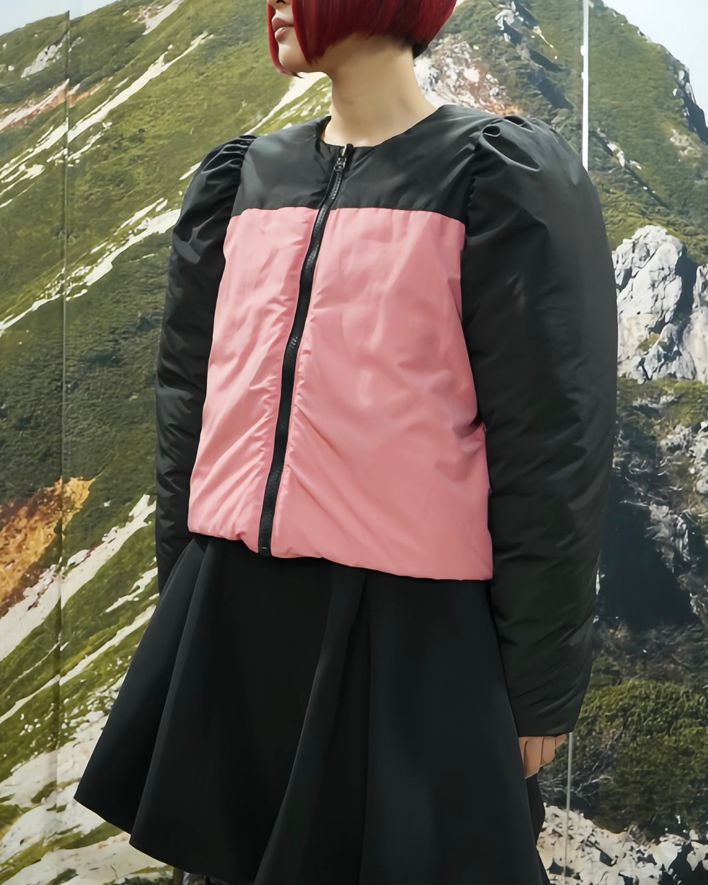 REVERSIBLE PUFFSLEEVE PADDING JACKET (MOUNTAIN x PINK)