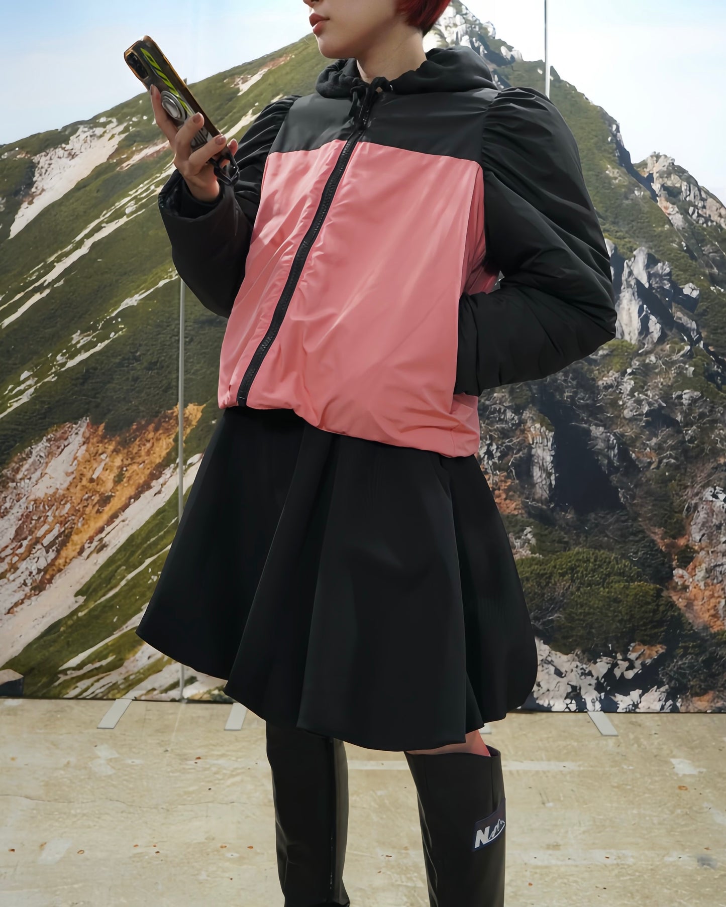 REVERSIBLE PUFFSLEEVE PADDING JACKET (MOUNTAIN x PINK)