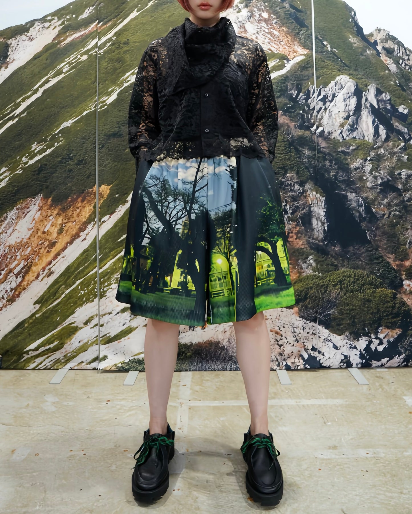 PRINT RIB WIDE SHORTS (PARK)