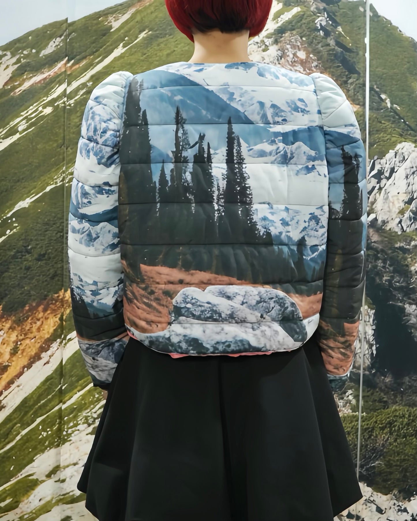 REVERSIBLE PUFFSLEEVE PADDING JACKET (MOUNTAIN x PINK)