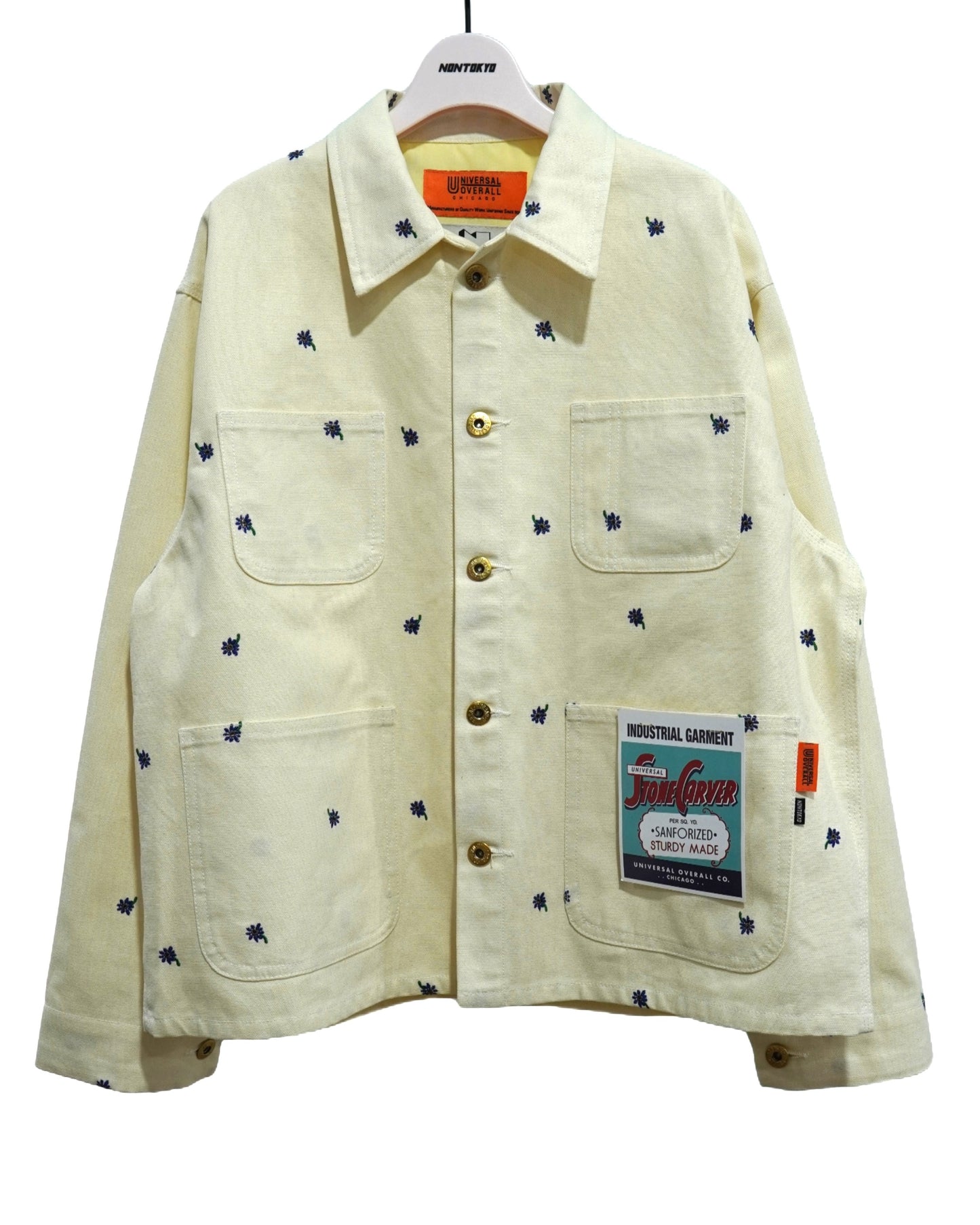 NON TOKYO / FLOWER EMBROIDERY COVERALL feat.UNIVERSALOVERALL (WHITE) / 〈ノントーキョー〉フラワー刺繍カバーオール (ホワイト)