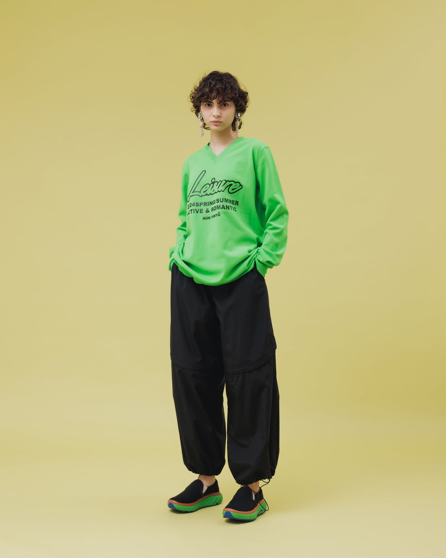 NON TOKYO / PRINT V-NECK KNIT (NEON GREEN) / &lt;NON TOKYO&gt; Print V-neck knit (neon green)