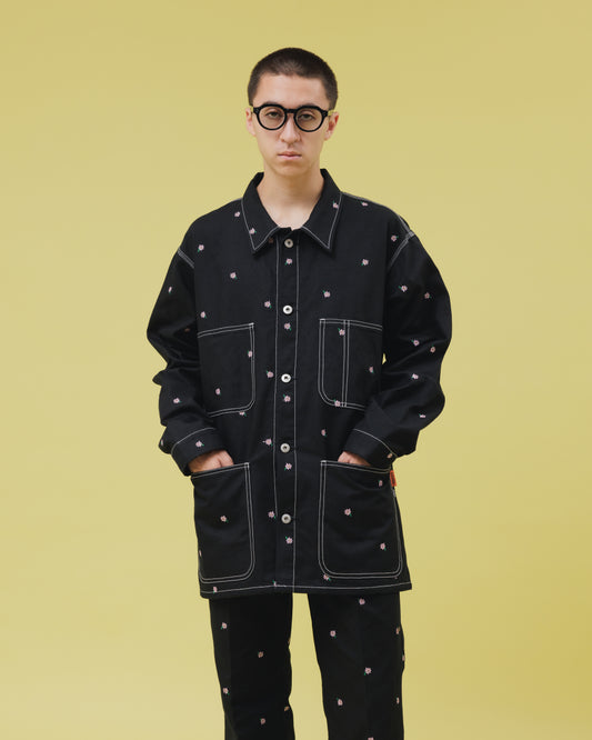 NON TOKYO / FLOWER EMBROIDERY COVERALL feat.UNIVERSALOVERALL (BLACK) / 〈ノントーキョー〉フラワー刺繍カバーオール (ブラック)