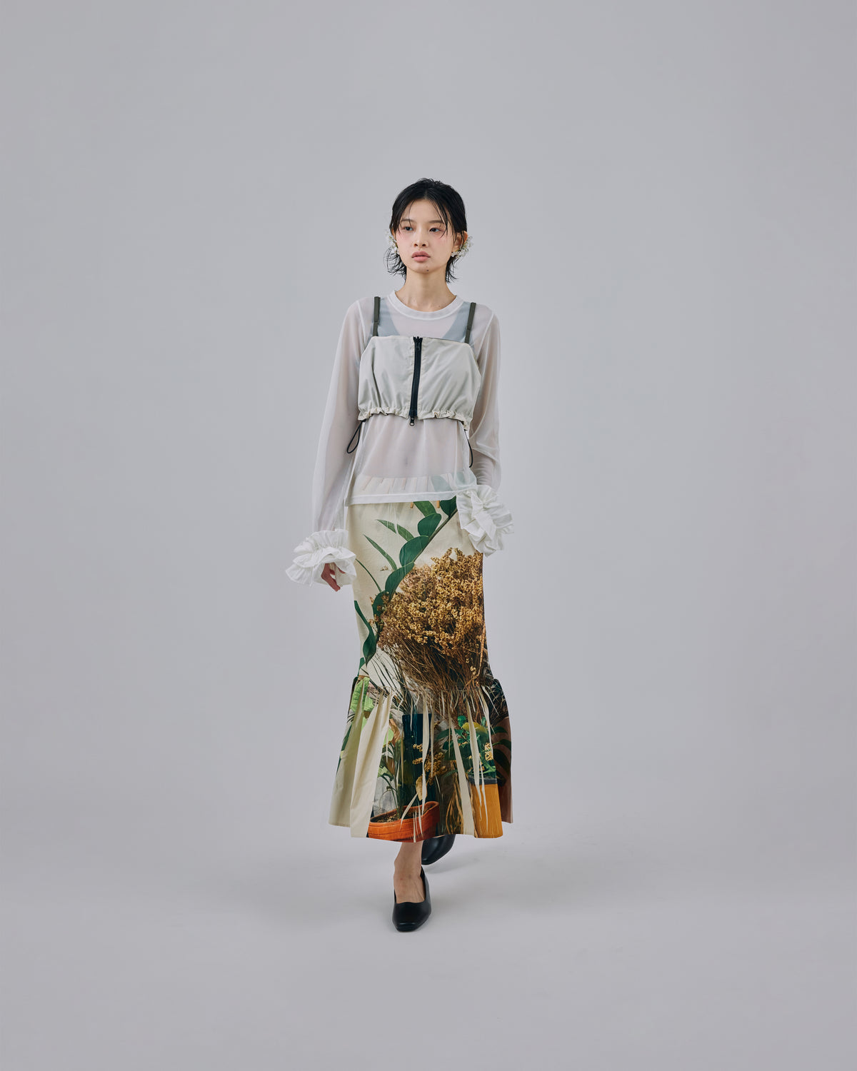 FRILL MESH L/S C/S (WHITE)