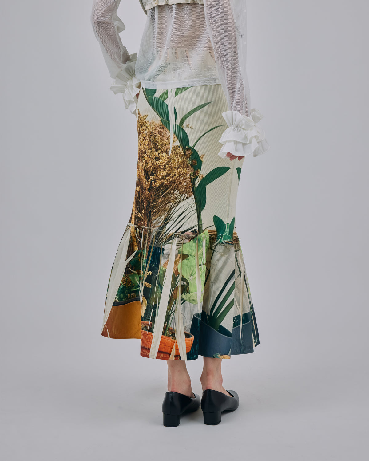 DIRECT PRINT RIB GATHER SKIRT (PLANTS)