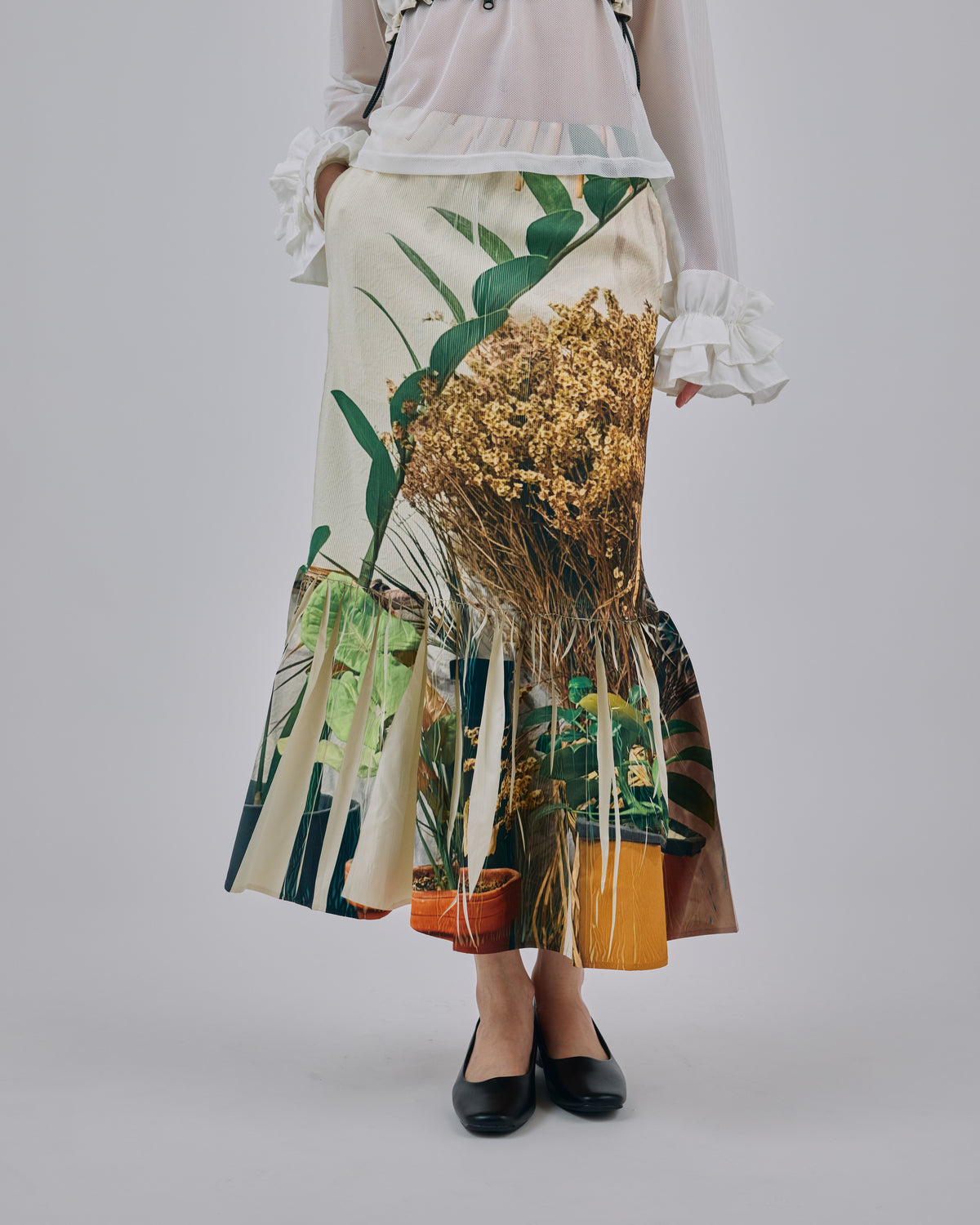 DIRECT PRINT RIB GATHER SKIRT (PLANTS)