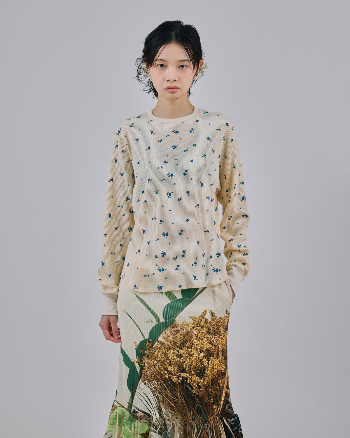 THERMAL FLOWER L/S T-SHIRT (IVORY)