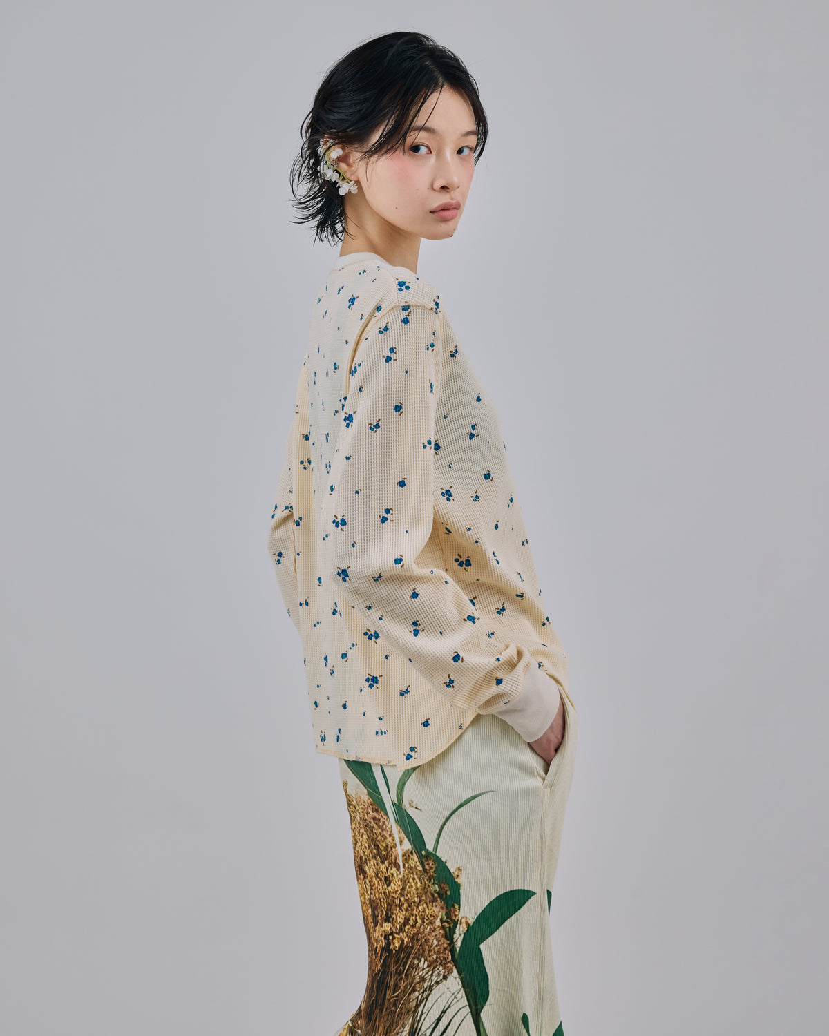 THERMAL FLOWER L/S T-SHIRT (IVORY)