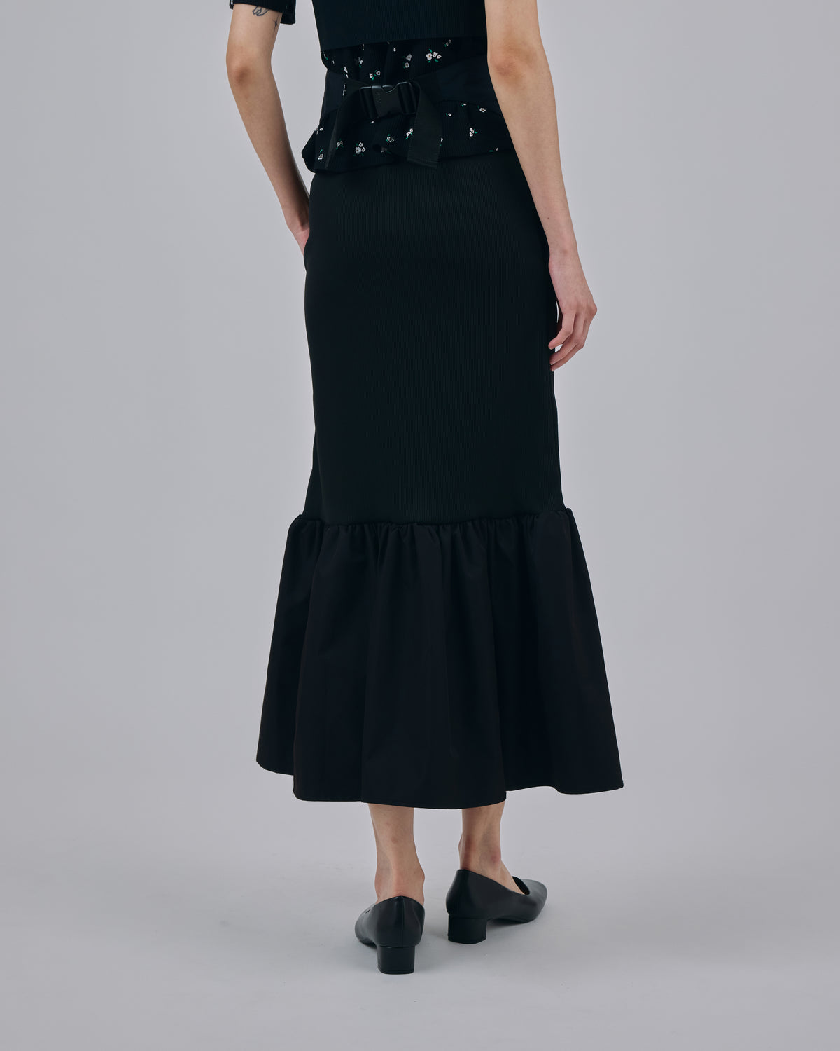 DIRECT PRINT RIB GATHER SKIRT (BLACK)