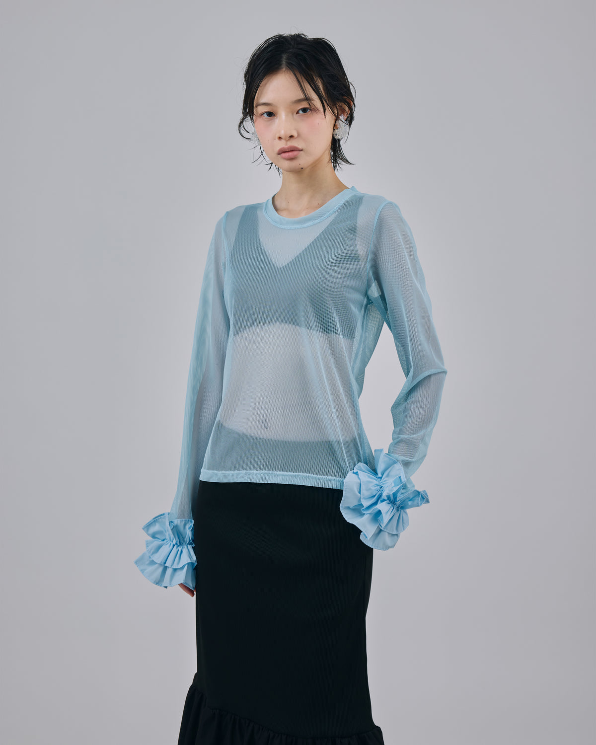 FRILL MESH L/S C/S (BLUE)