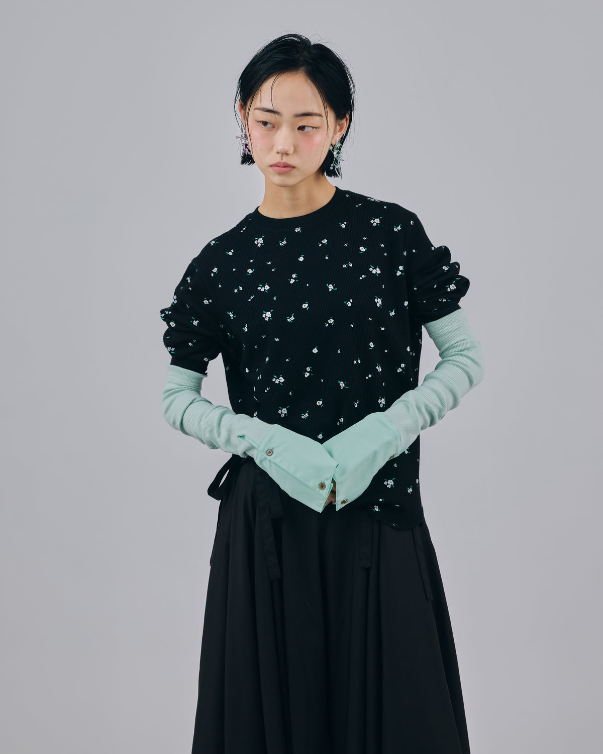THERMAL FLOWER L/S T-SHIRT (BLACK)