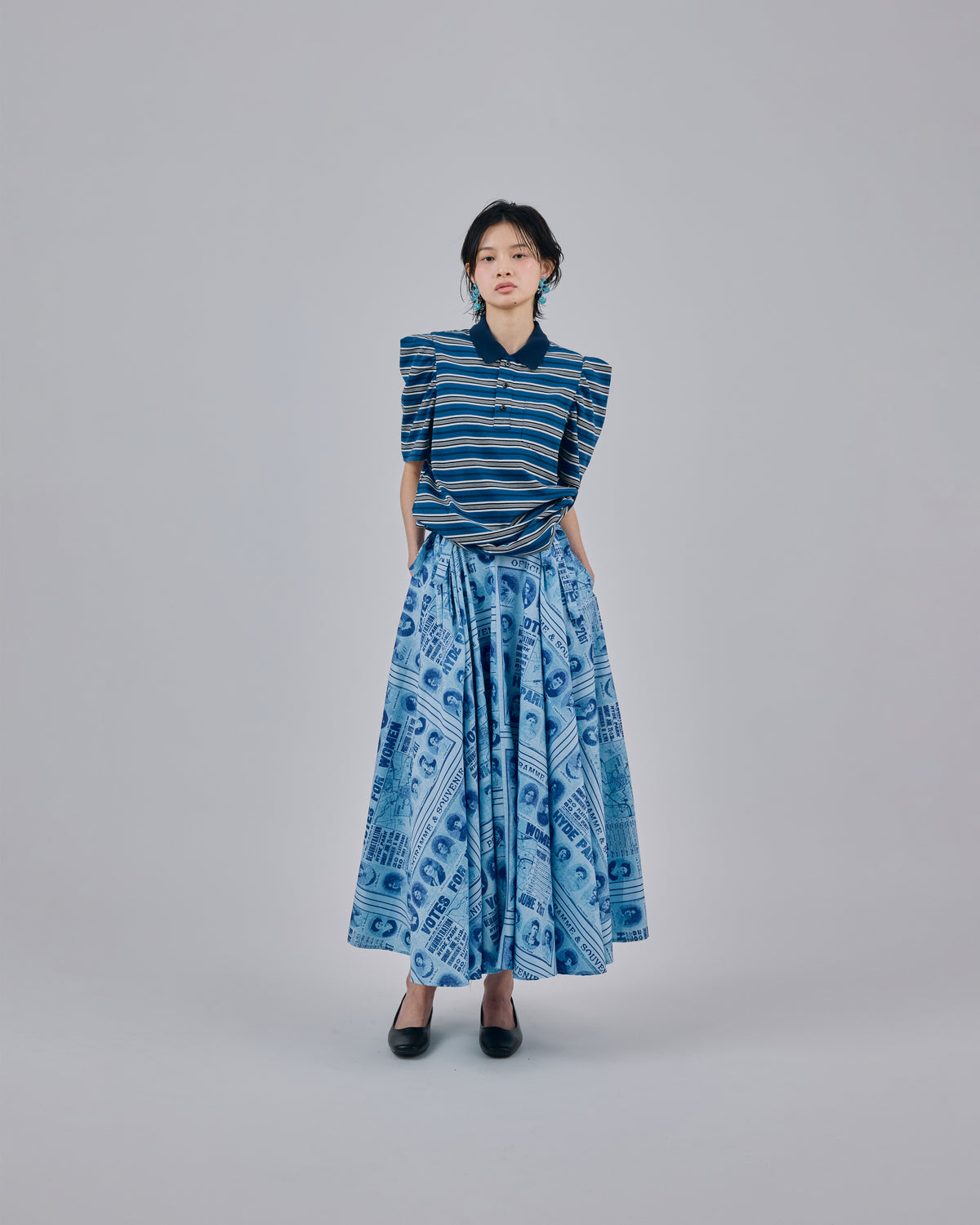 PRINT RIBBON SKIRT (BLUE)