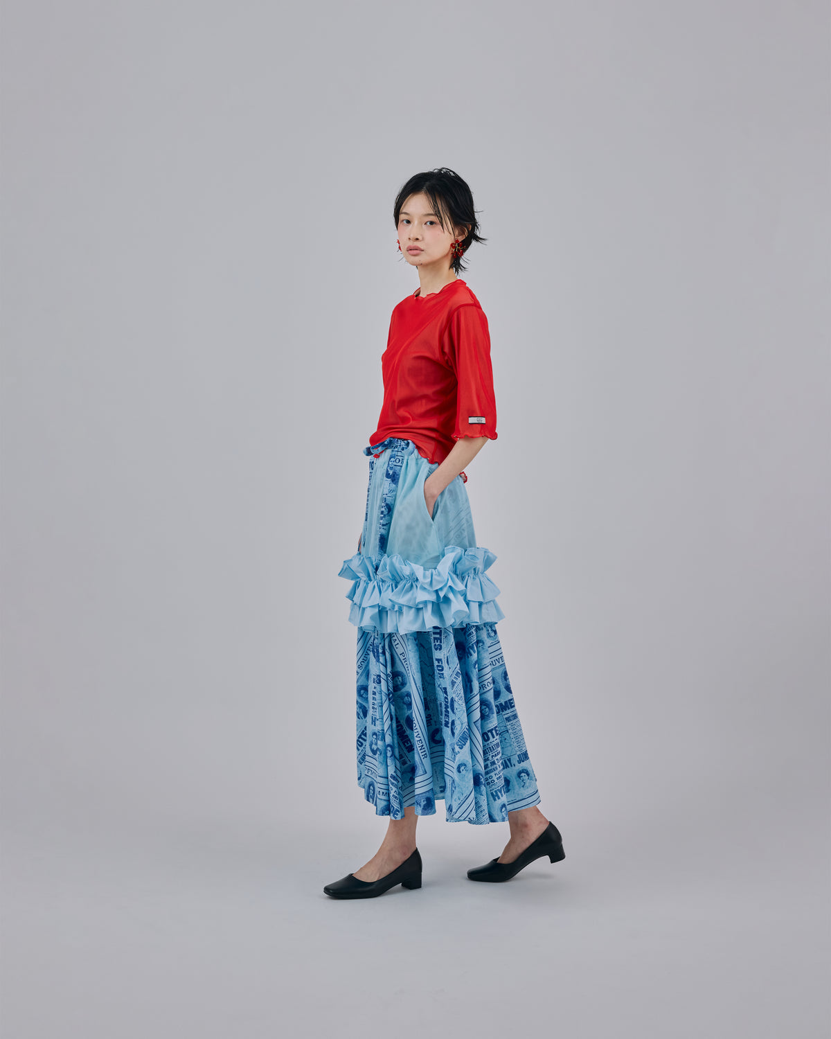 PRINT RIBBON SKIRT (BLUE)
