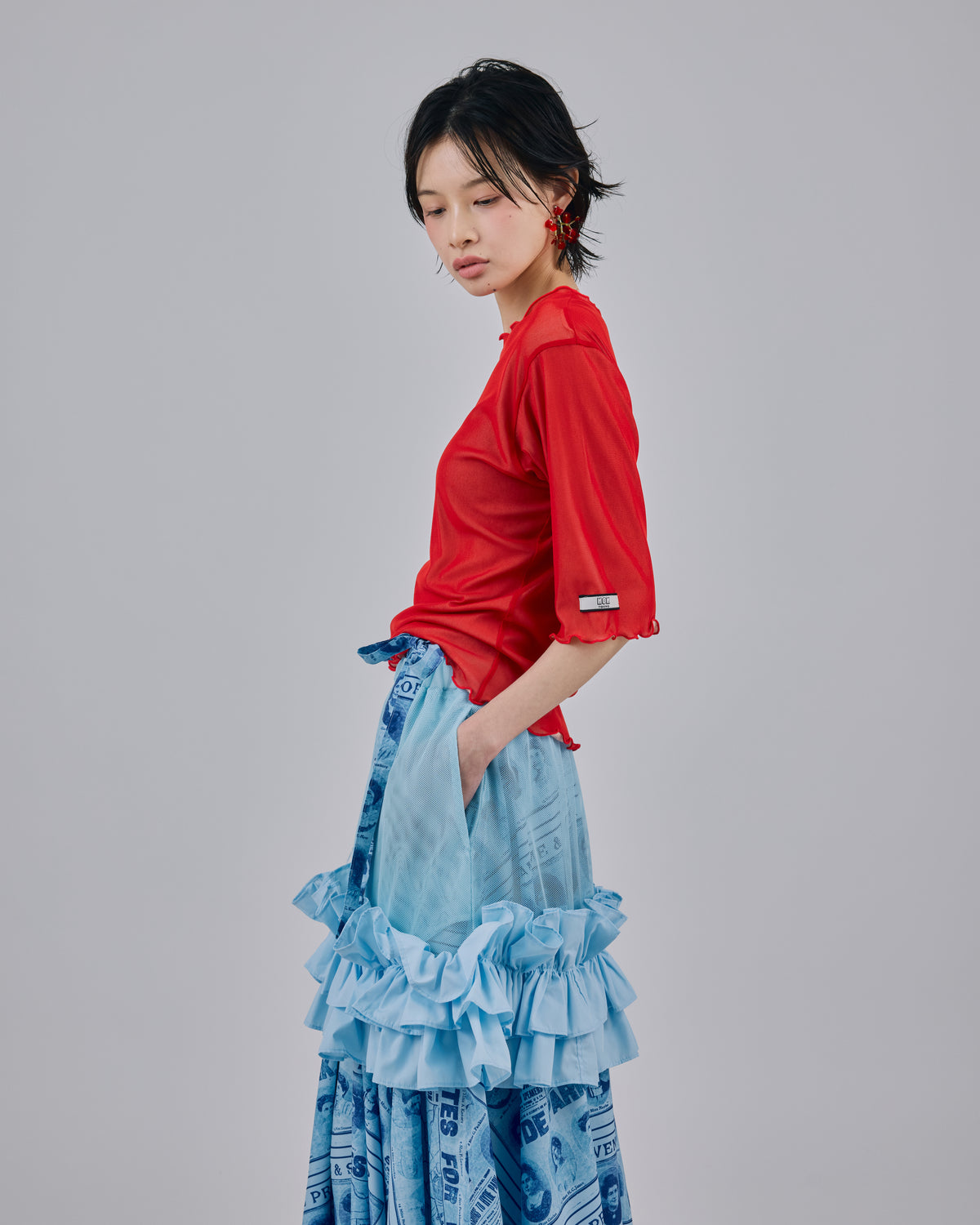 FRILL MESH MINI SKIRT (BLUE)