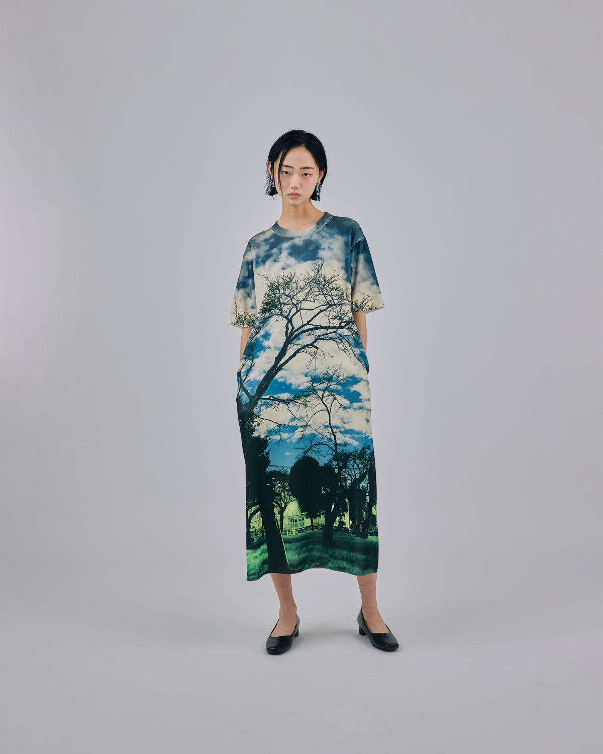 PRINT RIB HALF SLEEVE ONE-PIECE (PARK)