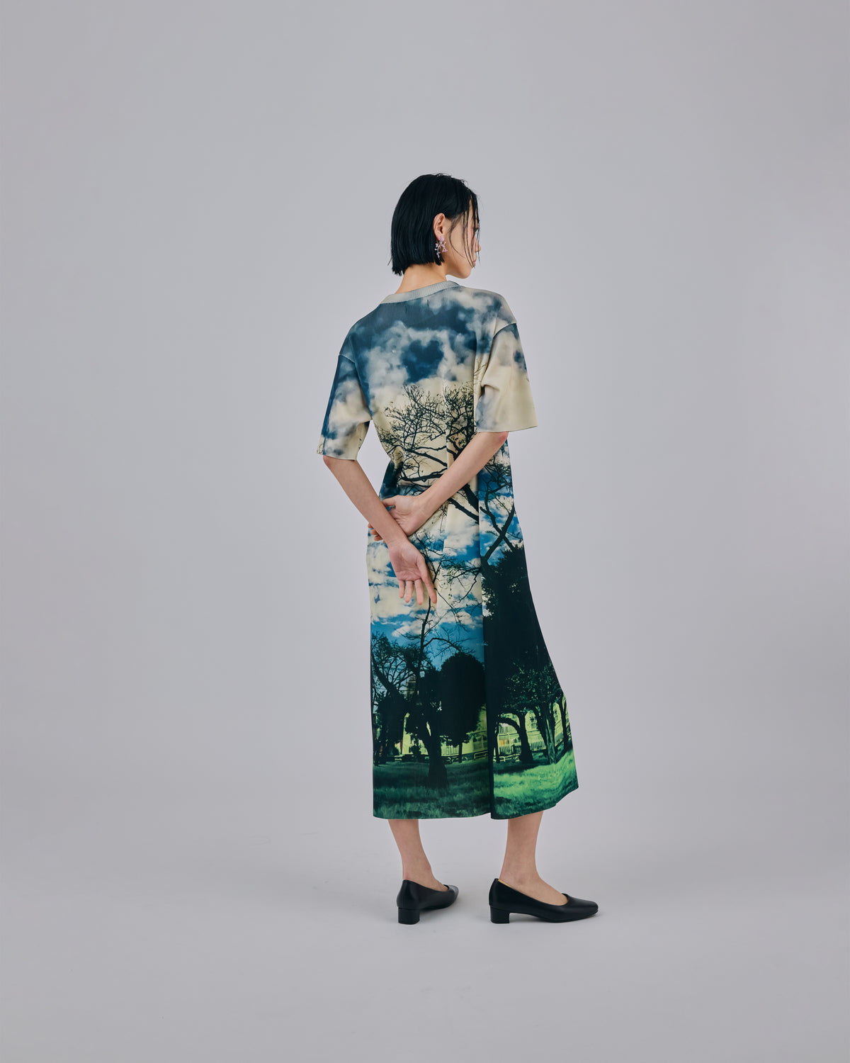 PRINT RIB HALF SLEEVE ONE-PIECE (PARK)