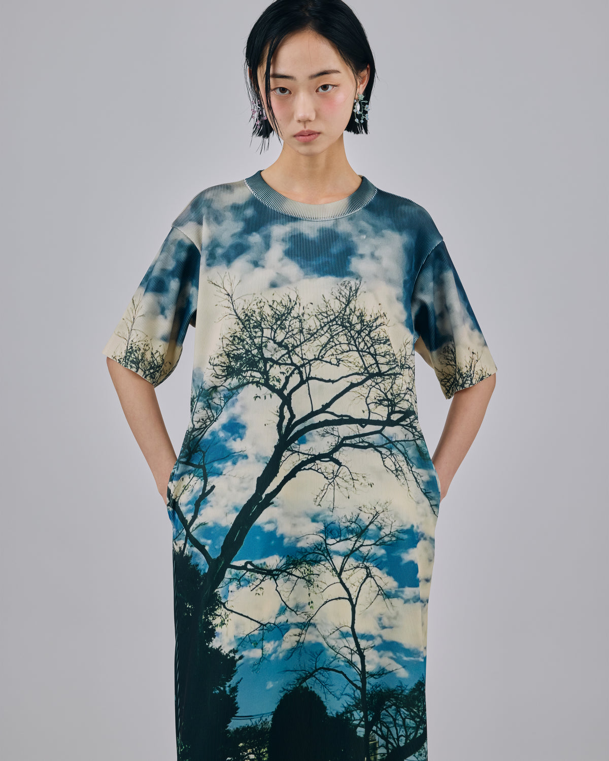 PRINT RIB HALF SLEEVE ONE-PIECE (PARK)
