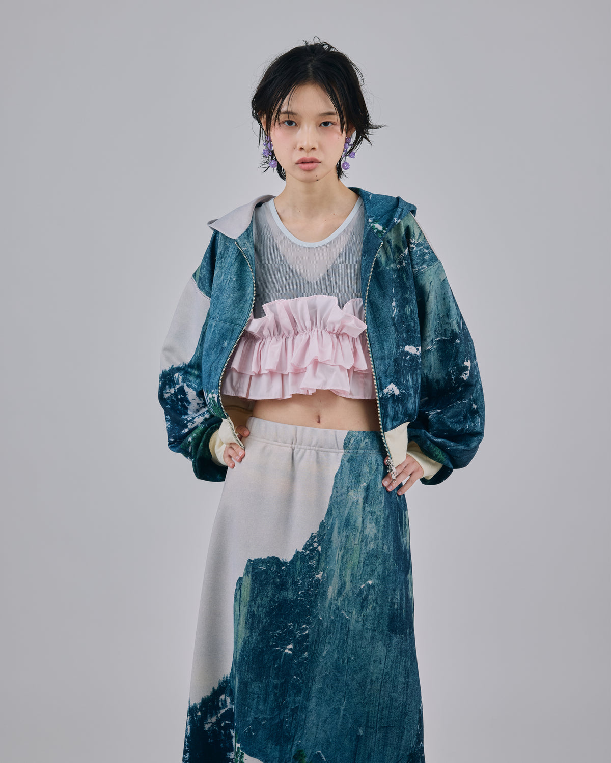 PRINT SWEAT ZIP-UP HOODIE (MOUNTAIN)