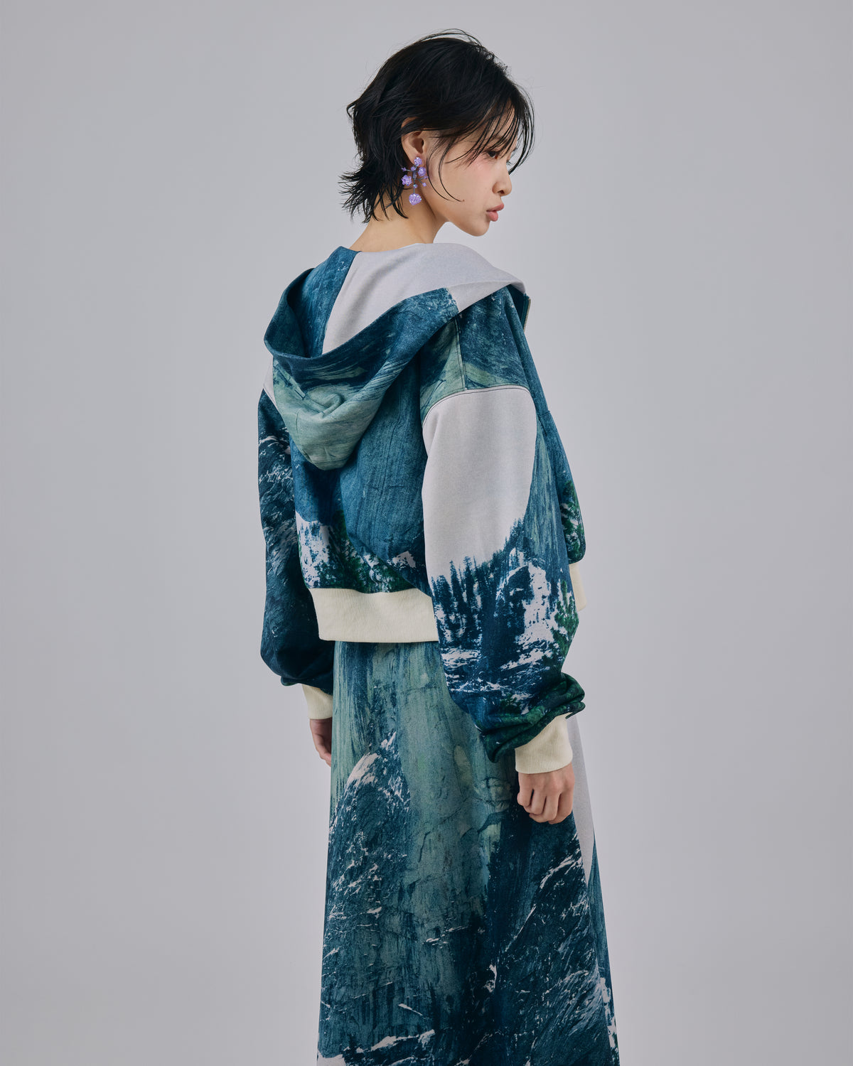 PRINT SWEAT ZIP-UP HOODIE (MOUNTAIN)