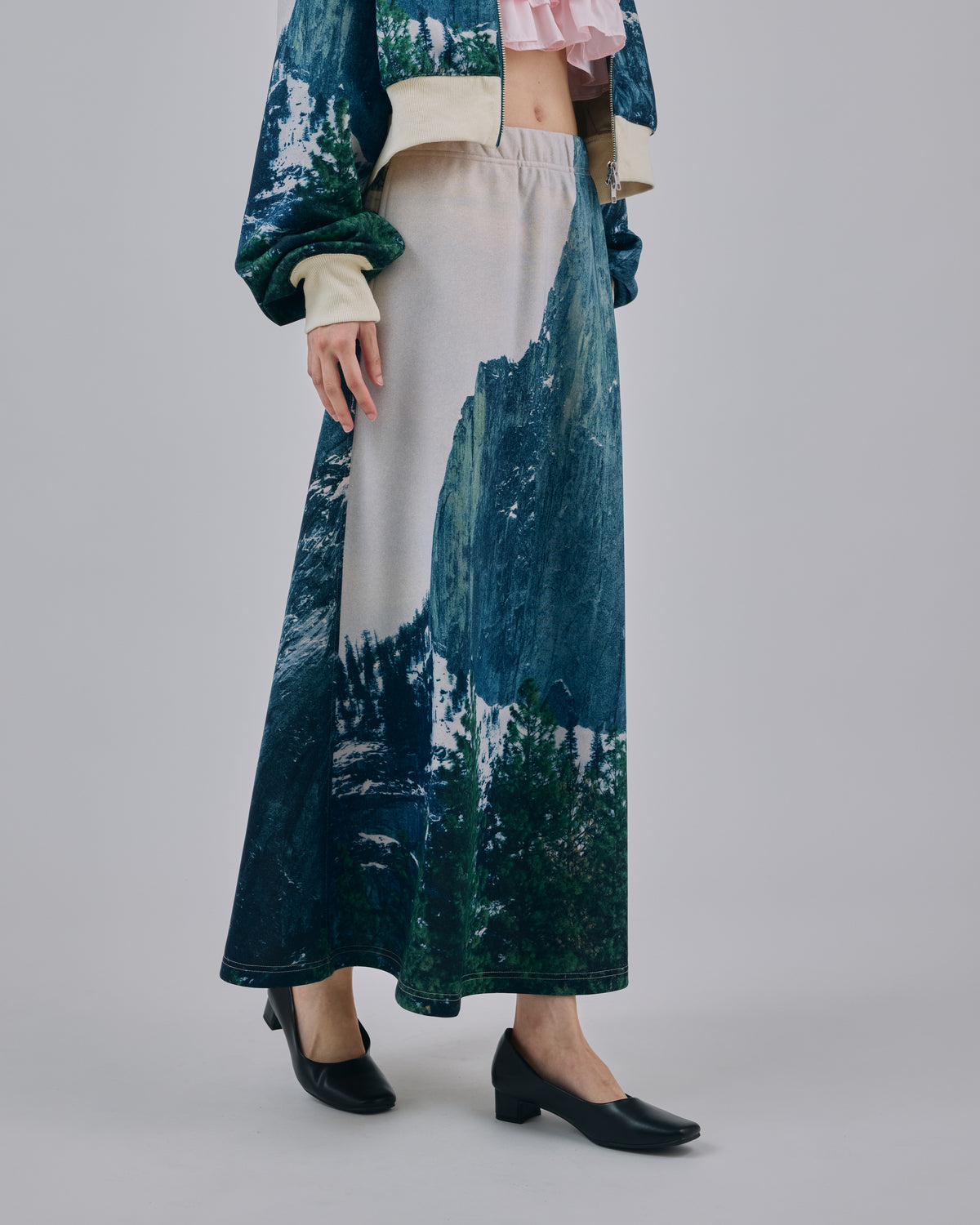 PRINT SWEAT LONG SKIRT (MOUNTAIN)