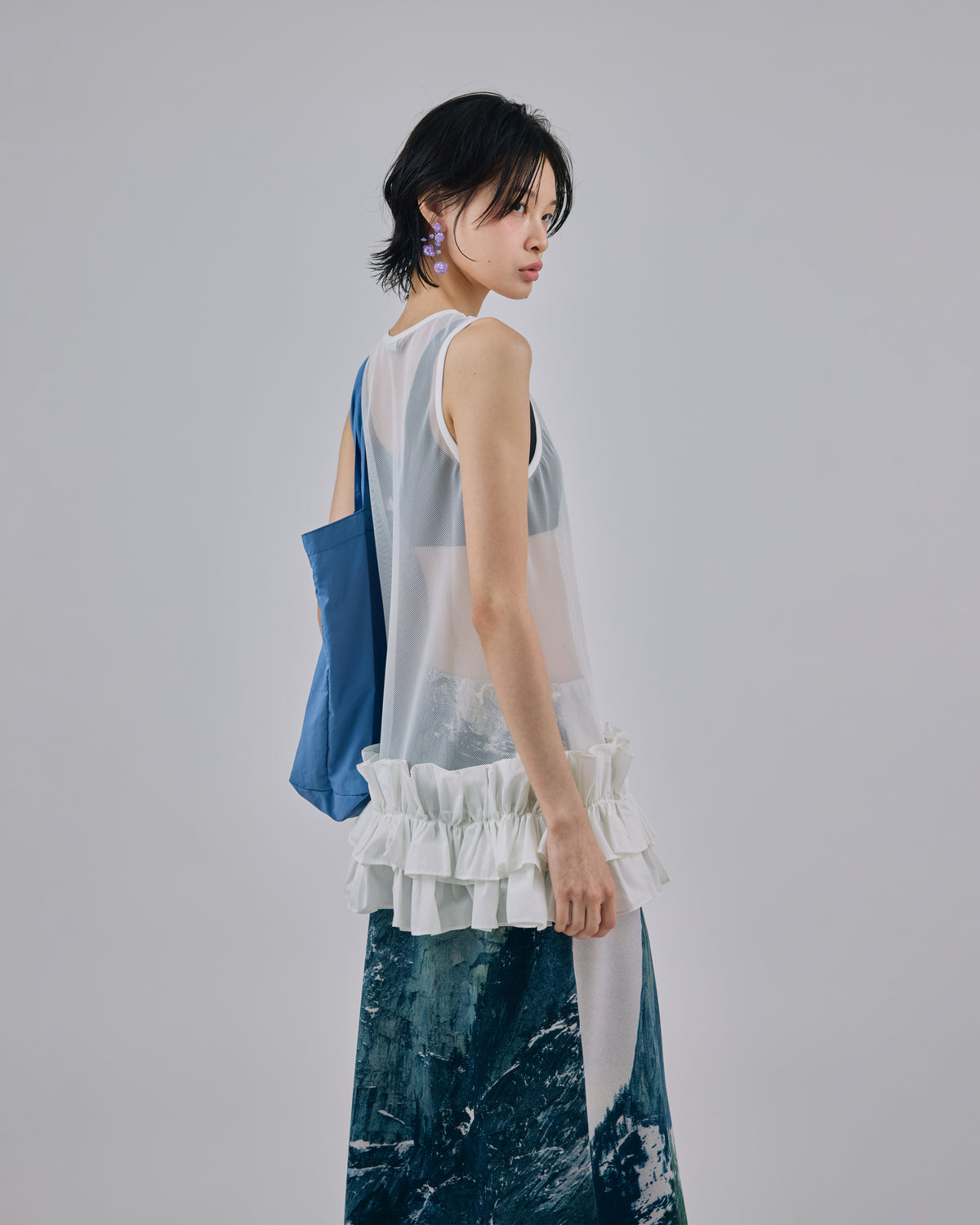 FRILL MESH TANK-TOP (WHITE)