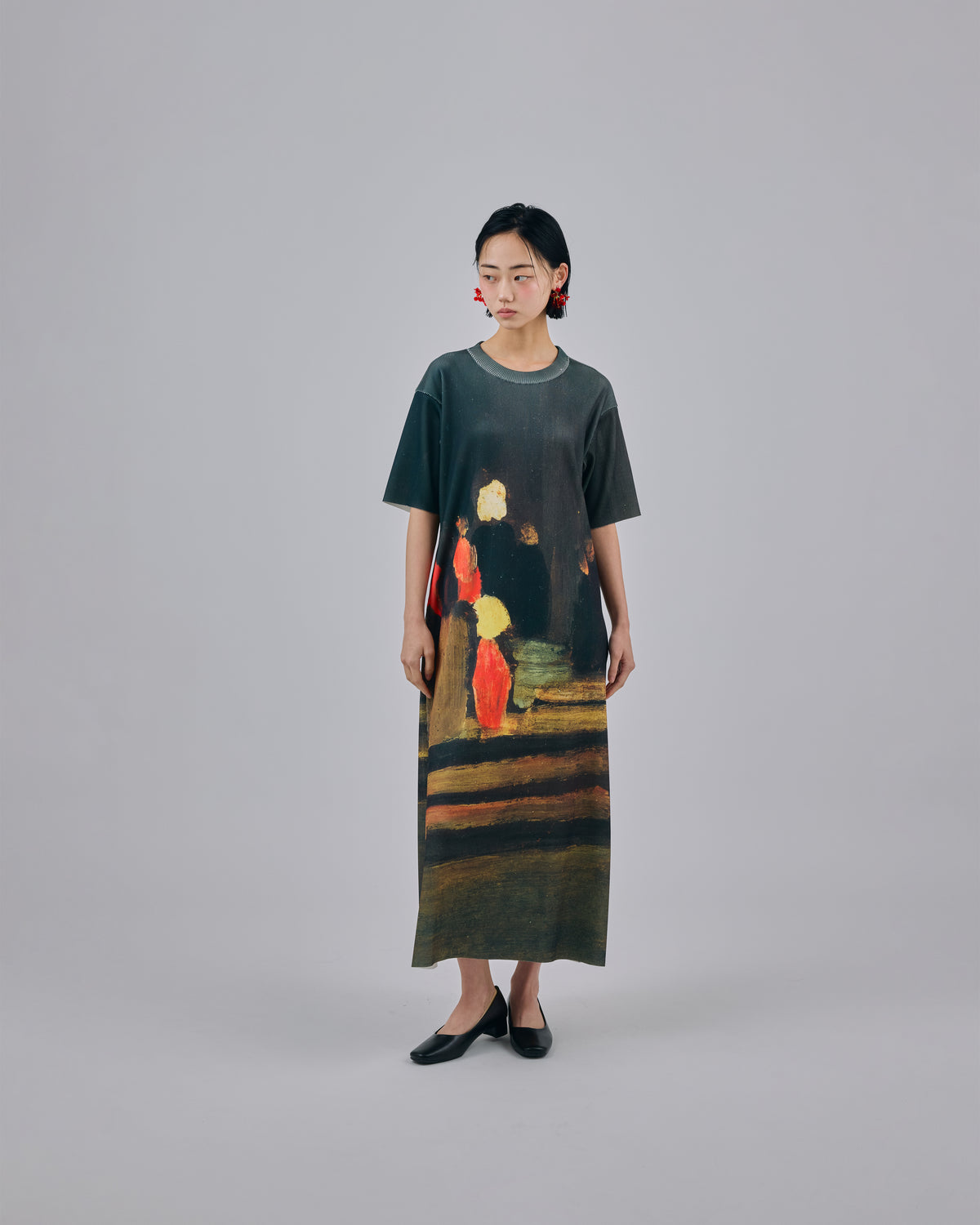 PRINT RIB HALF SLEEVE ONE-PIECE (ART)