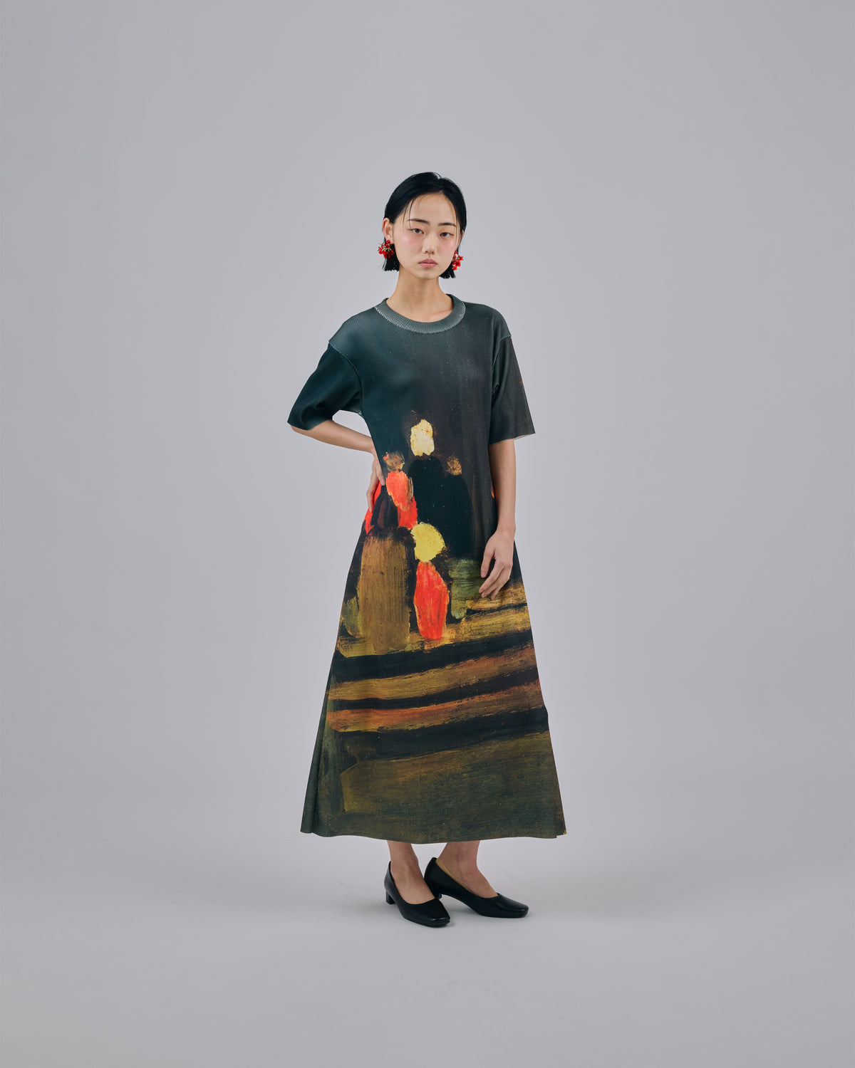 PRINT RIB HALF SLEEVE ONE-PIECE (ART)