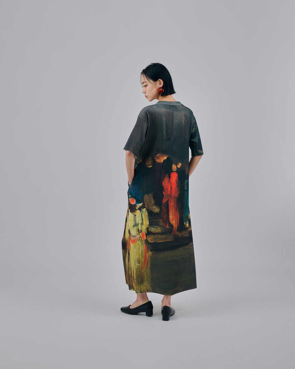 PRINT RIB HALF SLEEVE ONE-PIECE (ART)