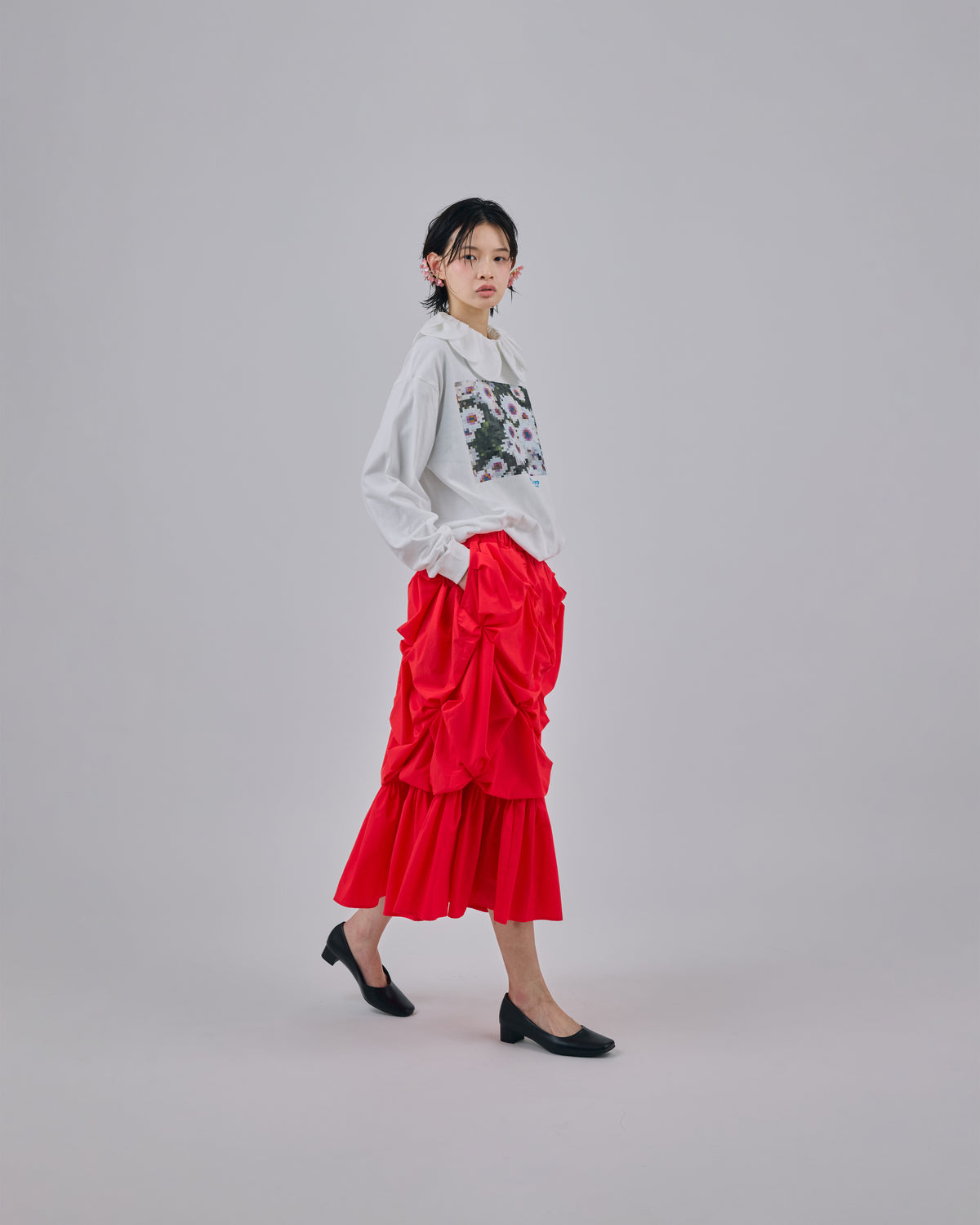 FLOWER SMOCKING SKIRT (RED)