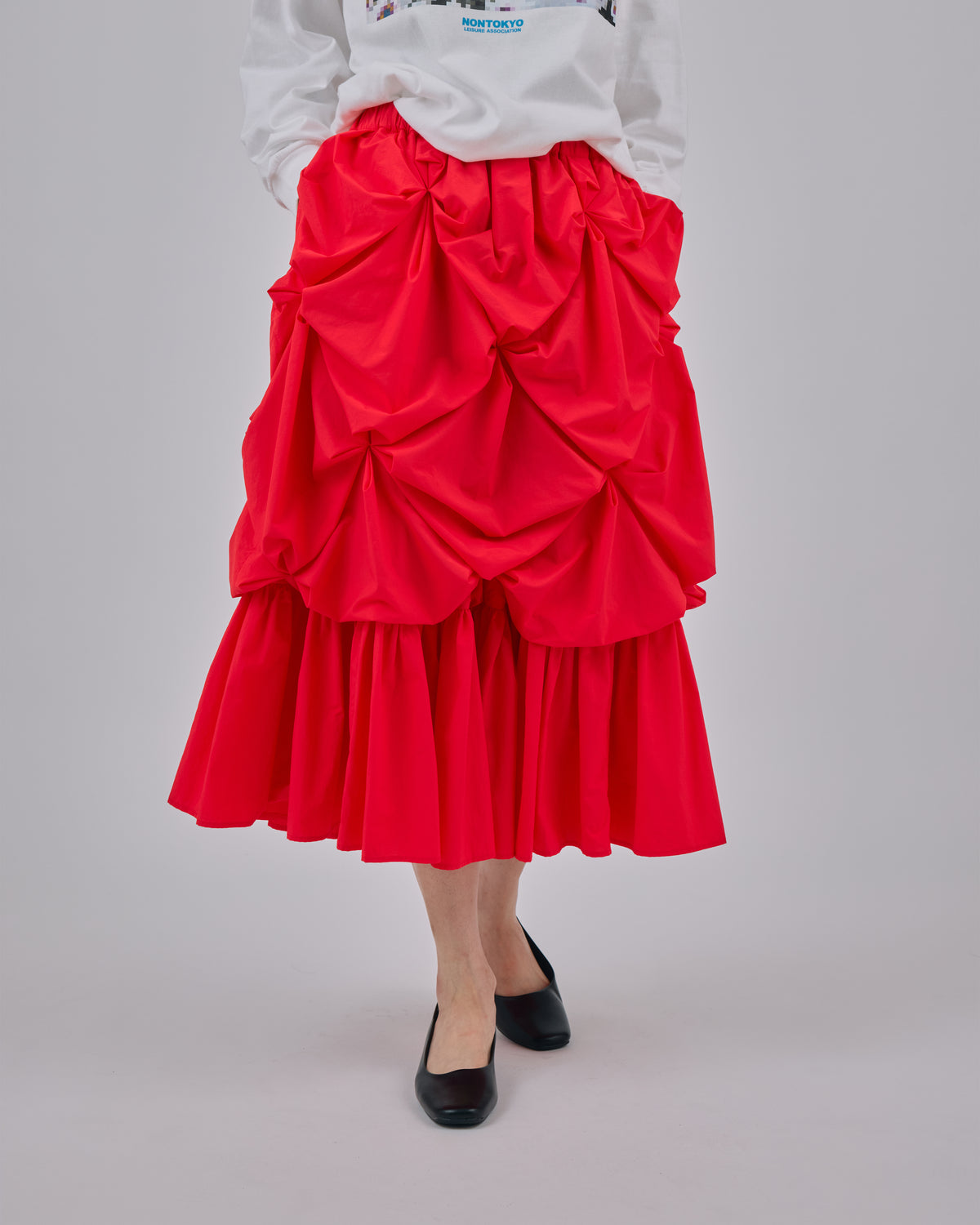 FLOWER SMOCKING SKIRT (RED)