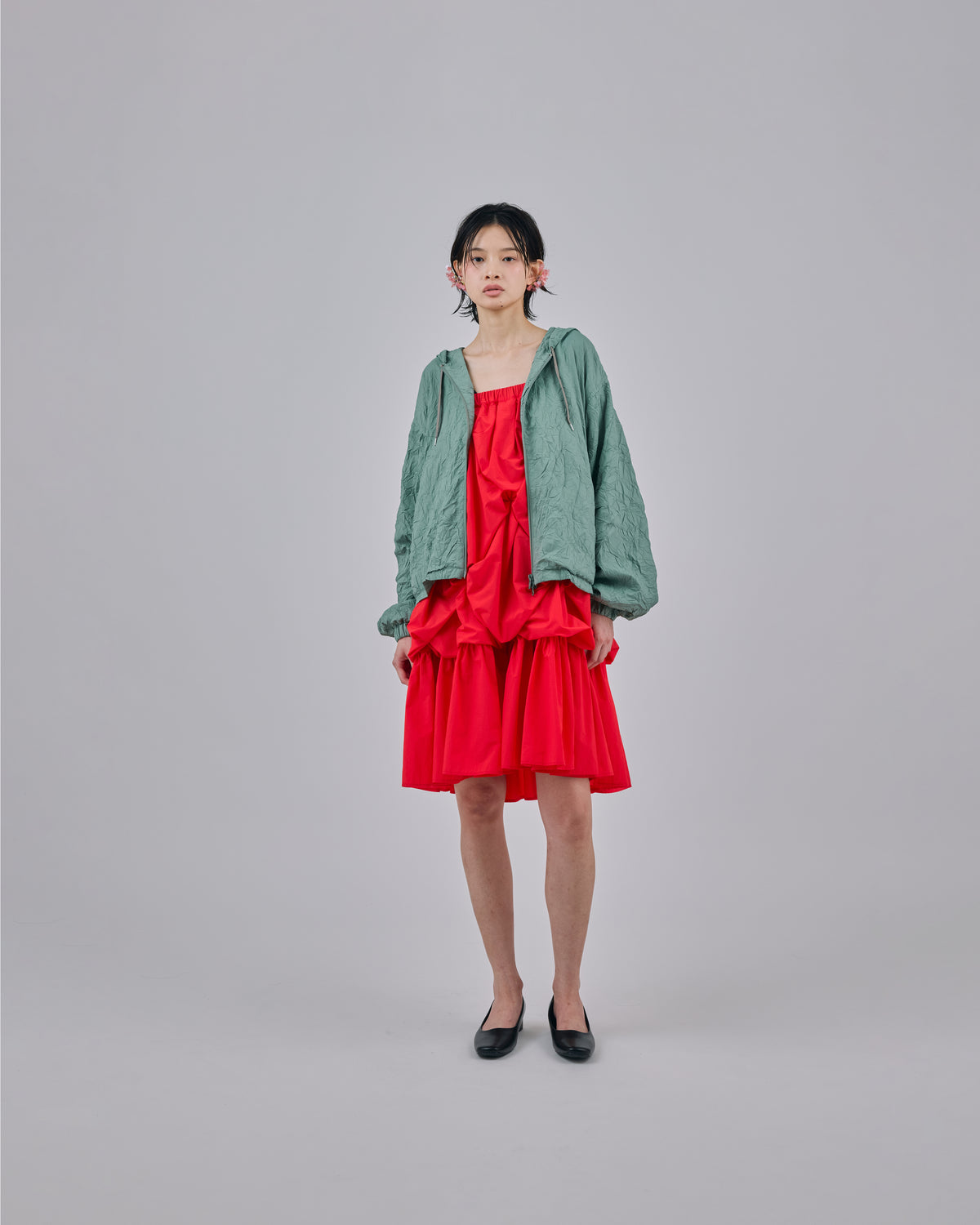 FLOWER SMOCKING SKIRT (RED)