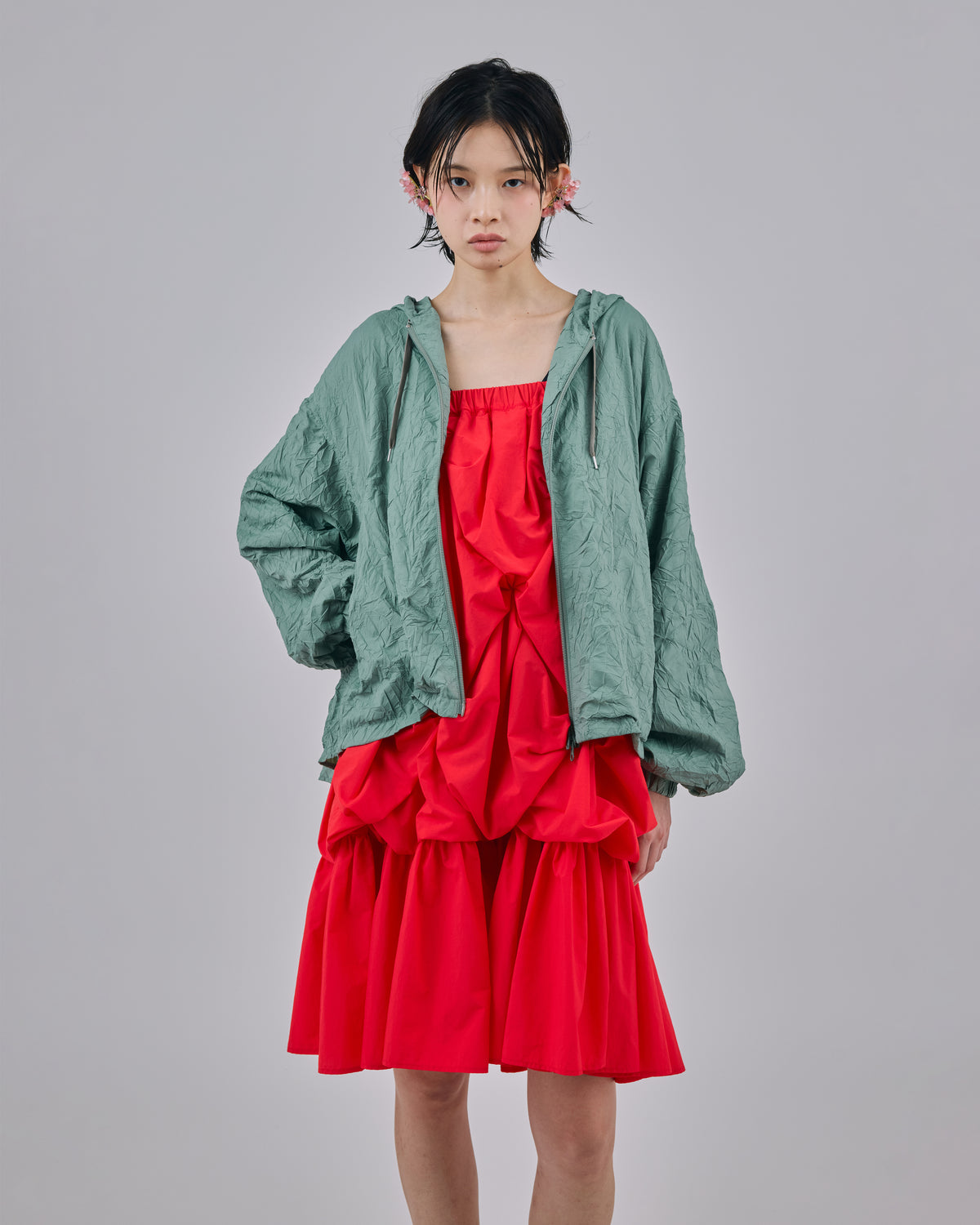 FLOWER SMOCKING SKIRT (RED)