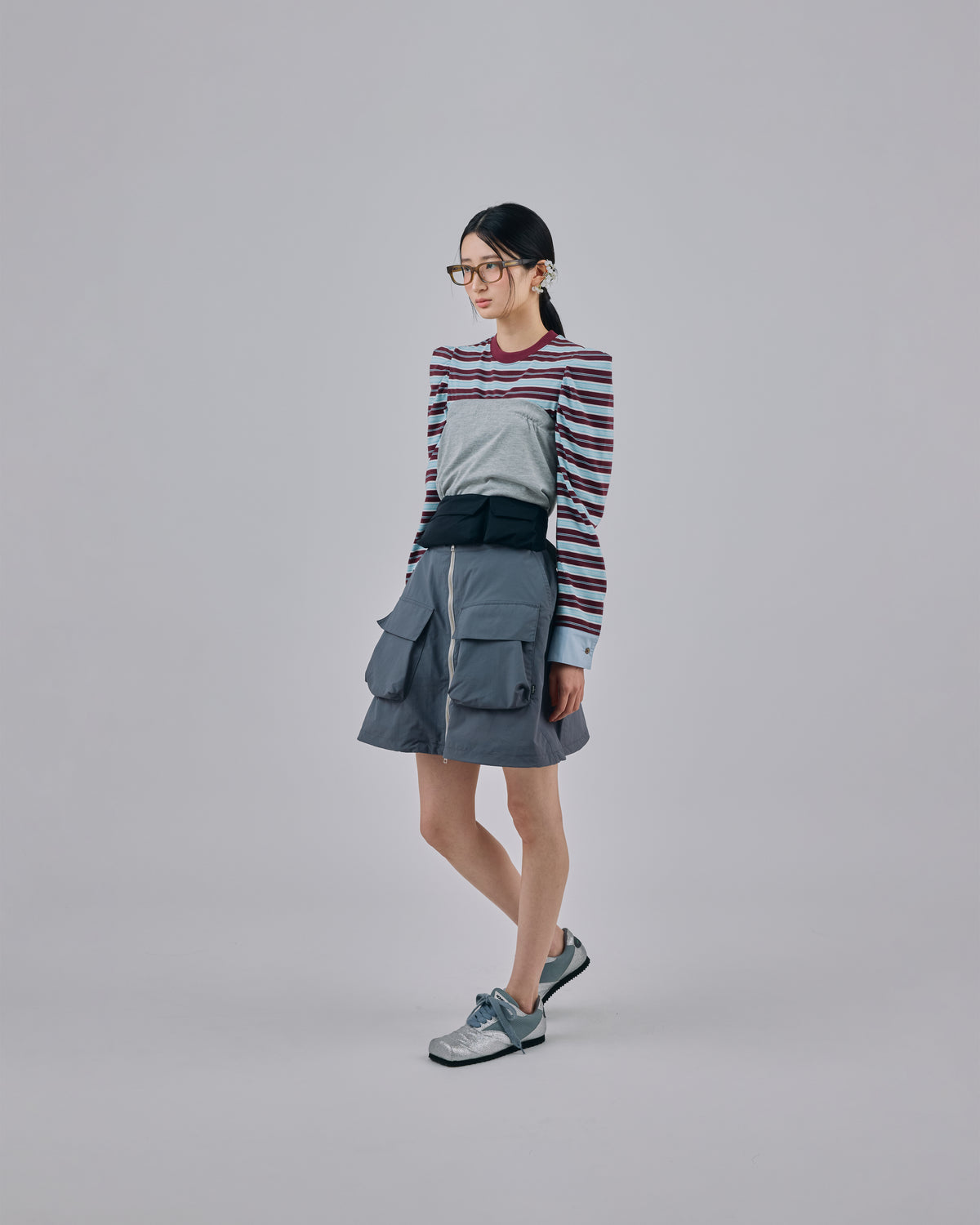 3WAY BORDER L/S TOP (BLUE x GRAY)