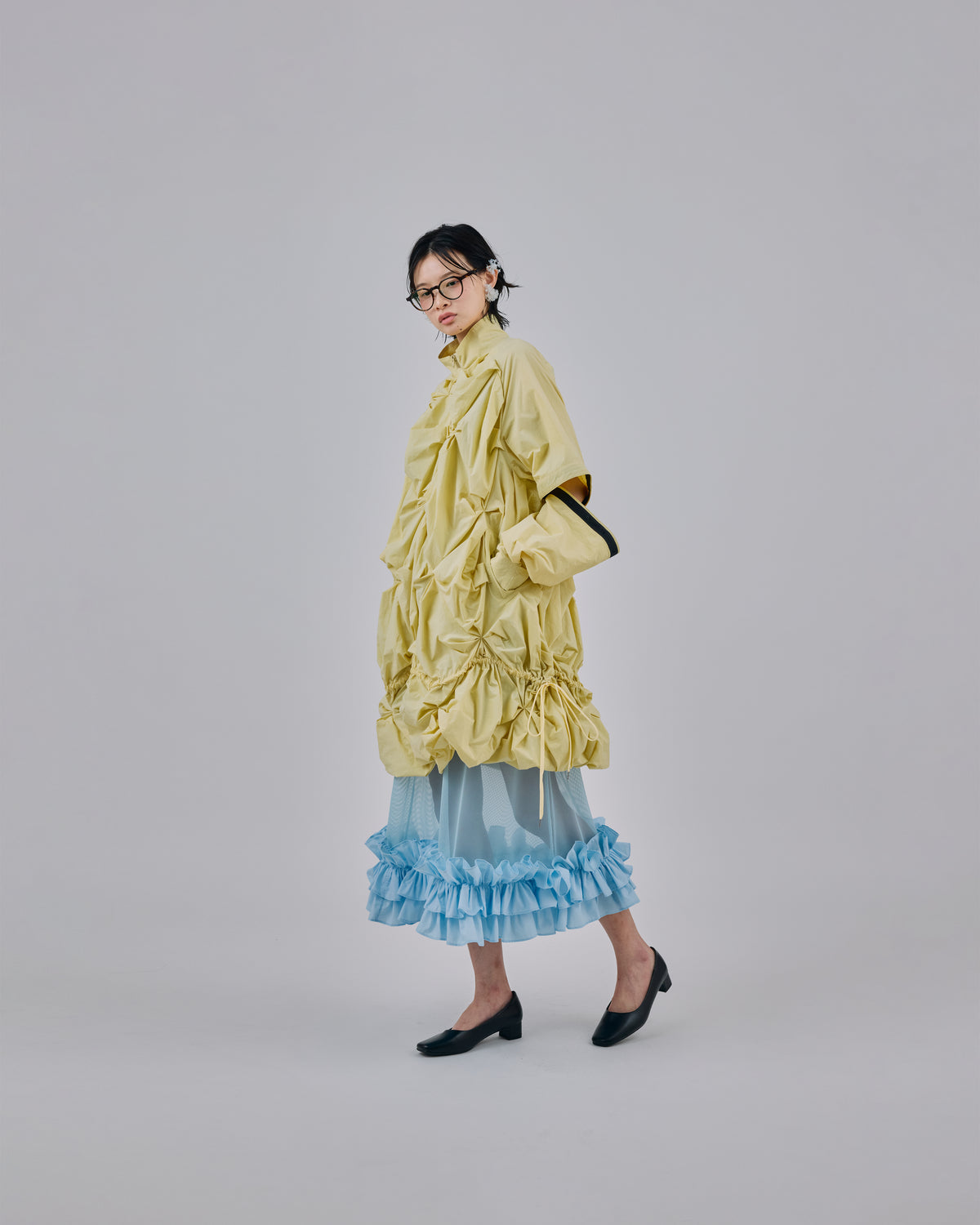 2WAY FLOWER SMOCKING ANORAK (L.YELLOW)