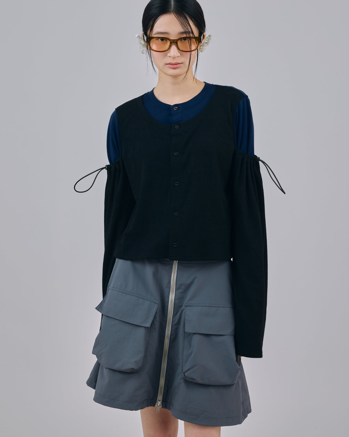2WAY LAYERED CARDIGAN (BLACK)