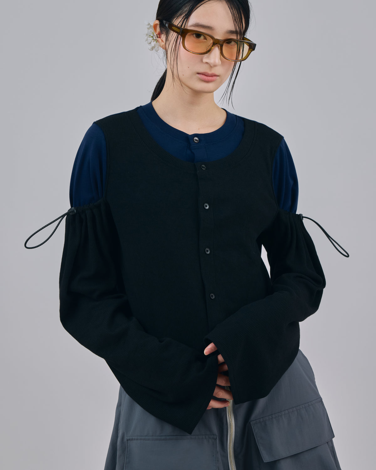 2WAY LAYERED CARDIGAN (BLACK)